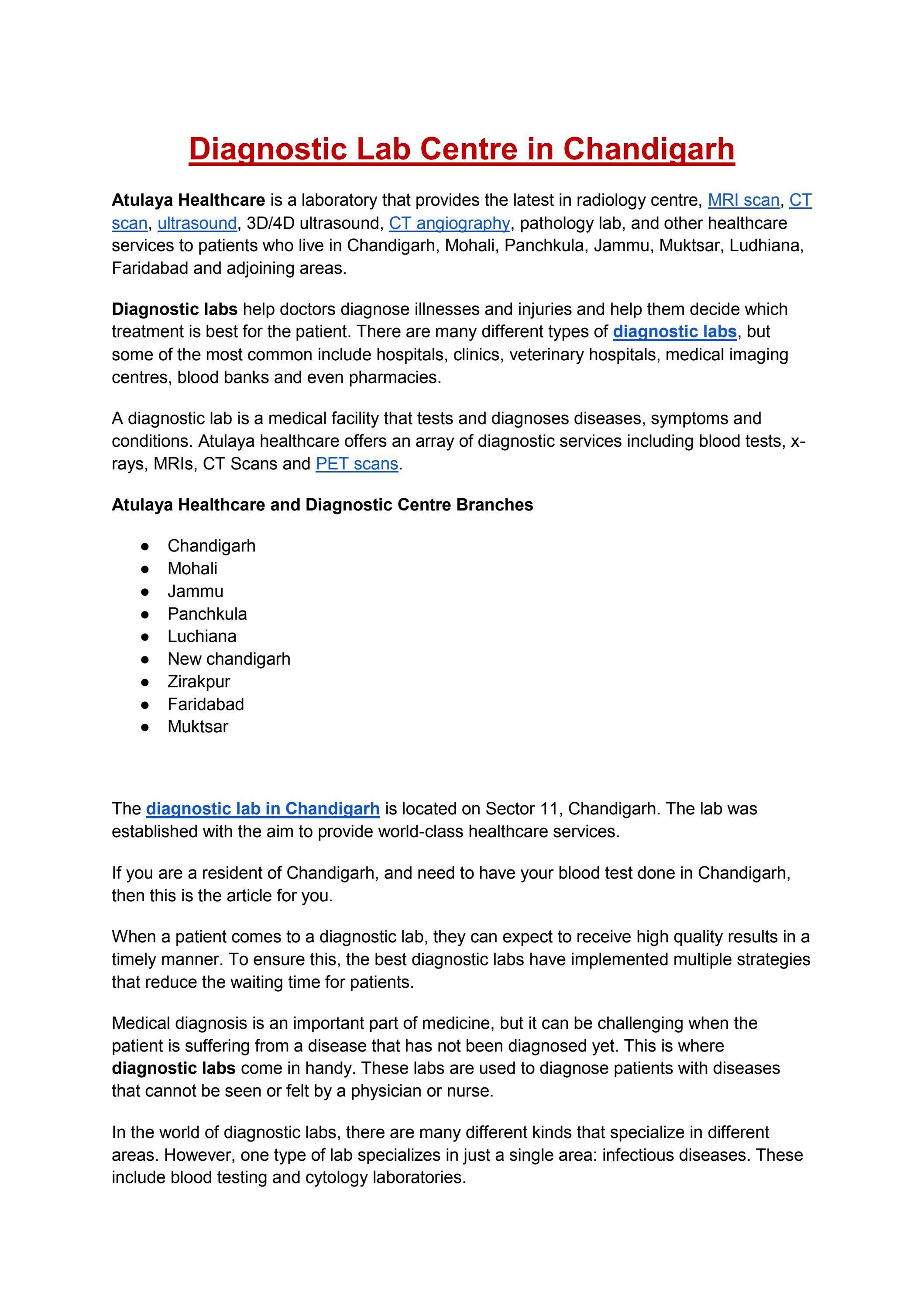 Diagnostic Lab in Chandigarh by atulaya healthcare Issuu