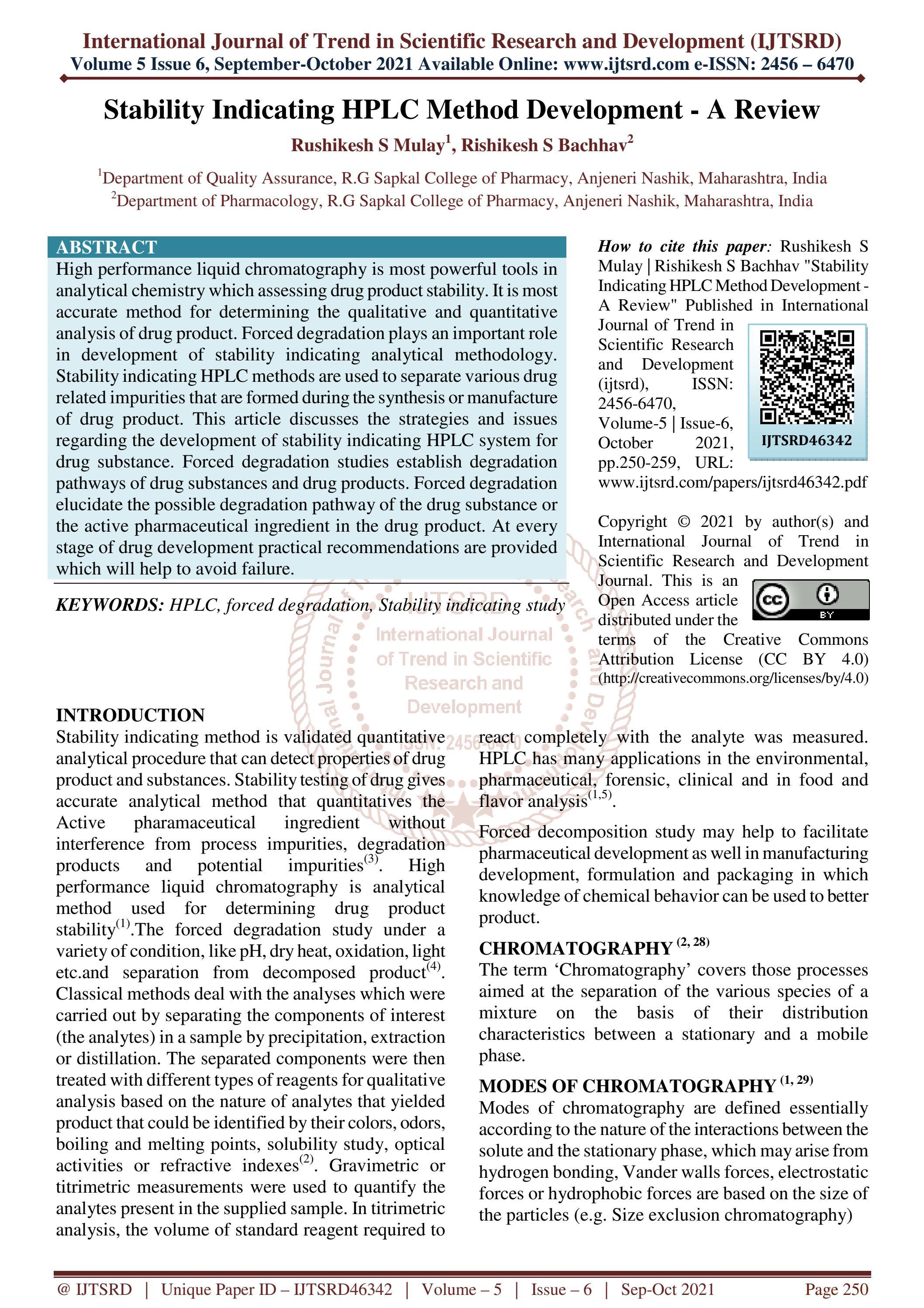 Stability Indicating HPLC Method Development A Review by International