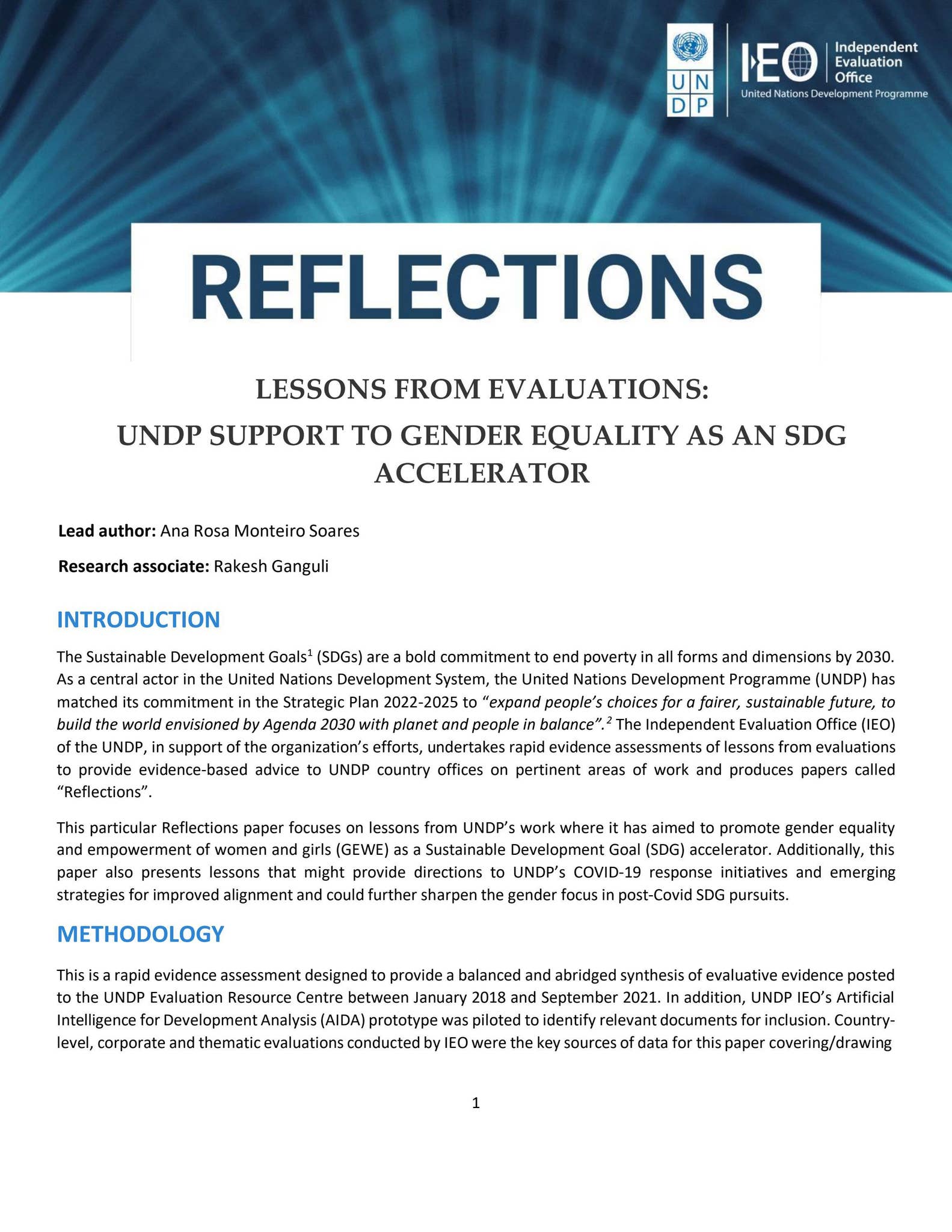 LESSONS FROM EVALUATIONS: UNDP SUPPORT TO GENDER EQUALITY AS AN SDG ...
