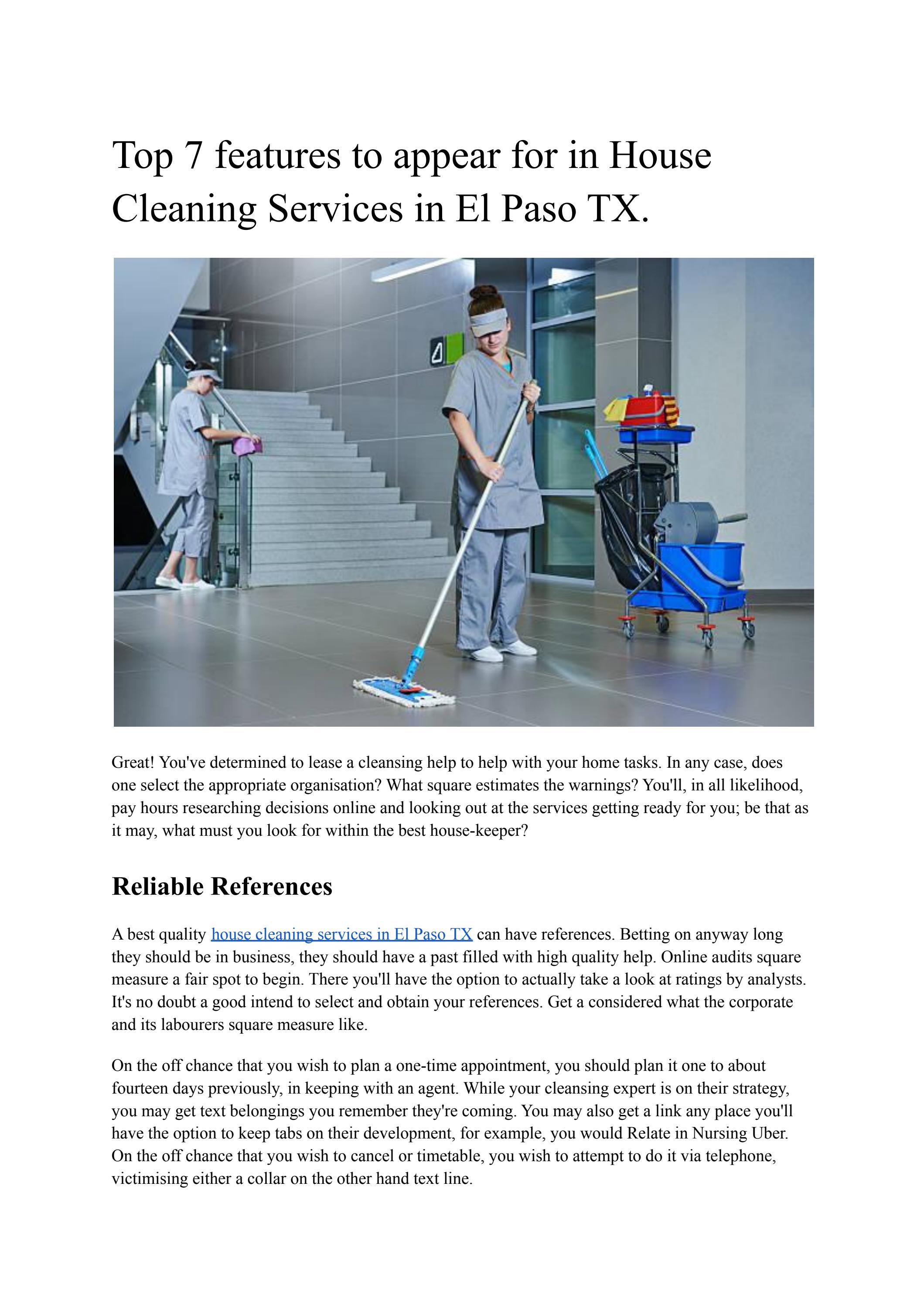 Top 7 features to appear for in House Cleaning Services in El Paso TX