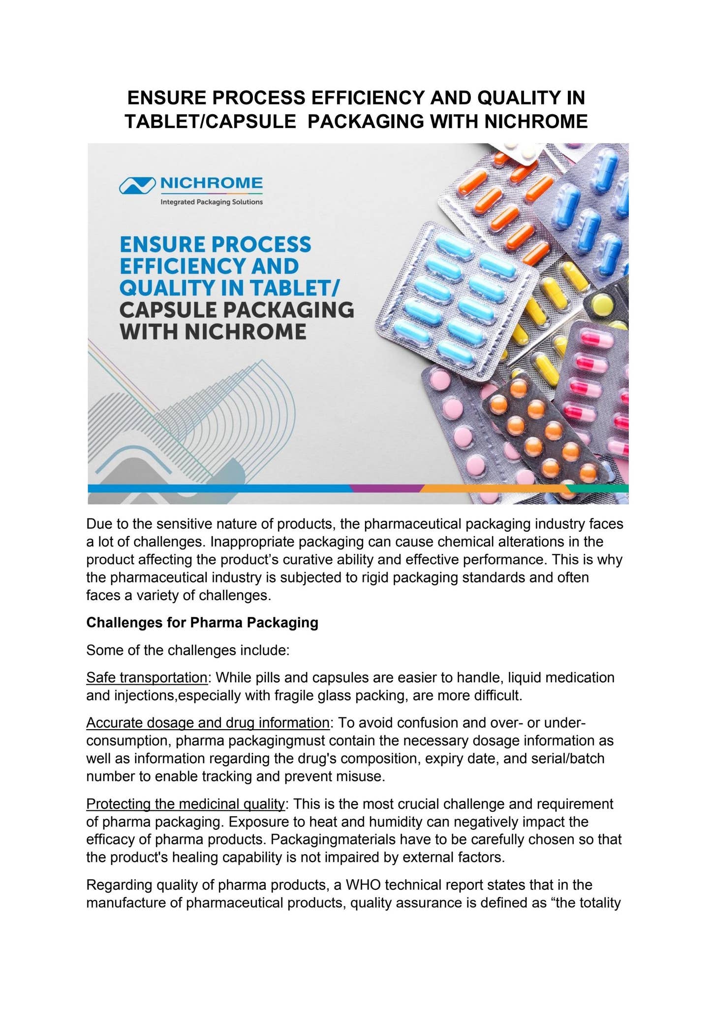 Ensure process efficiency and quality in tabletcapsule packaging with ...