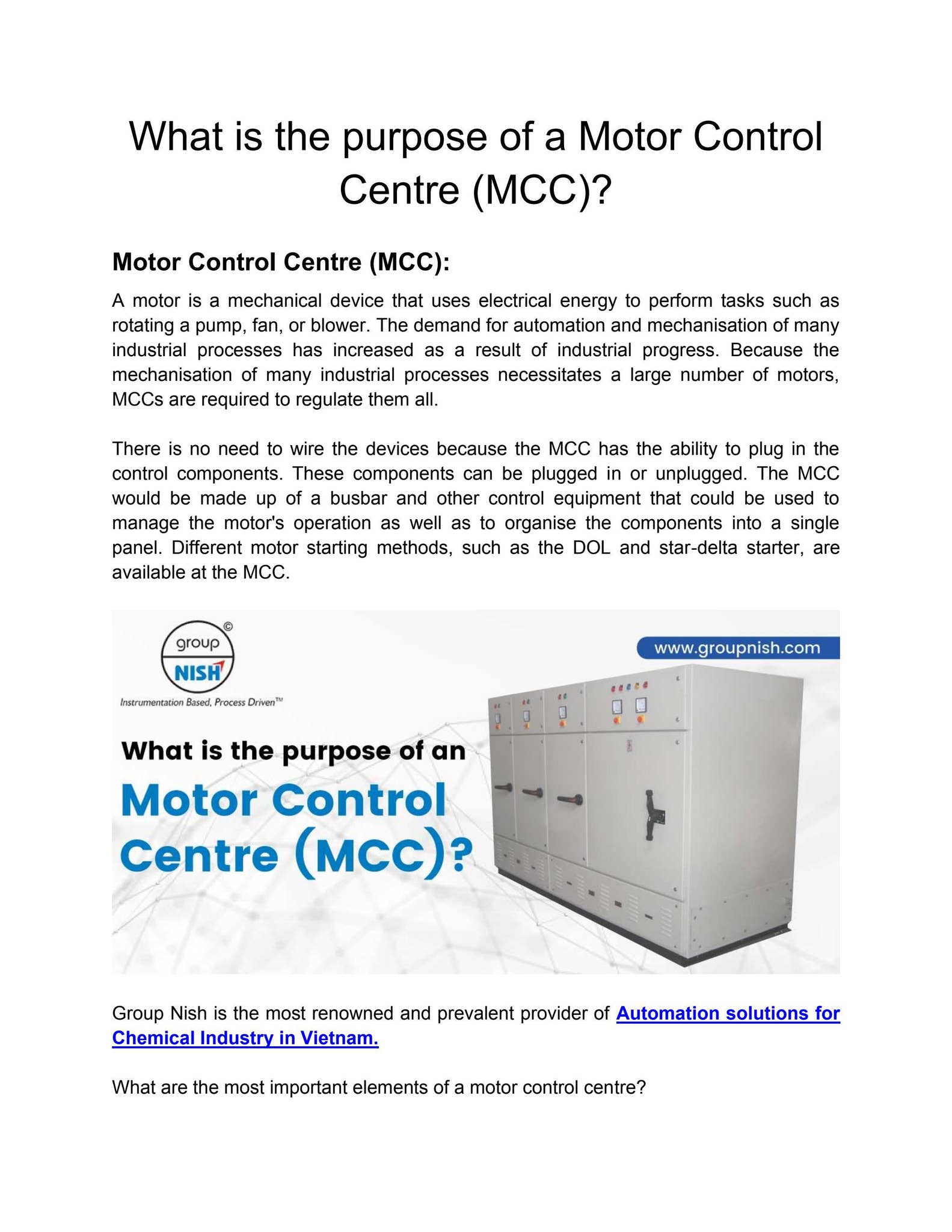 What is the purpose of a Motor Control Centre (MCC)? by Group Nish - Issuu