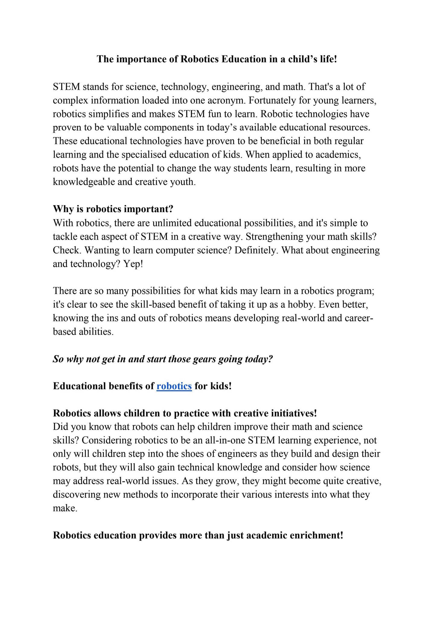 The importance of Robotics Education in a child’s life! by OBotz Canada ...