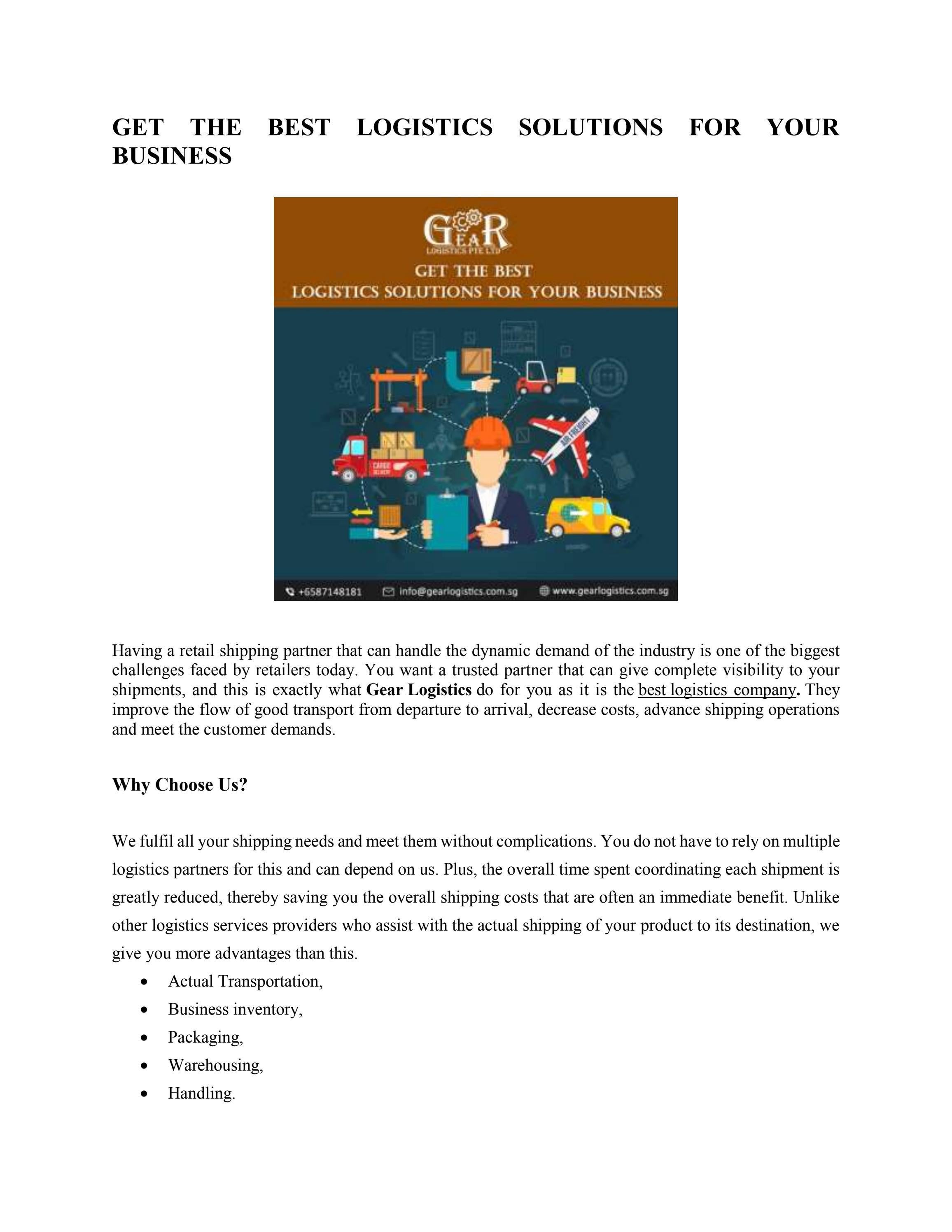 GET THE BEST LOGISTICS SOLUTIONS FOR YOUR BUSINESS by gearlogistics Issuu