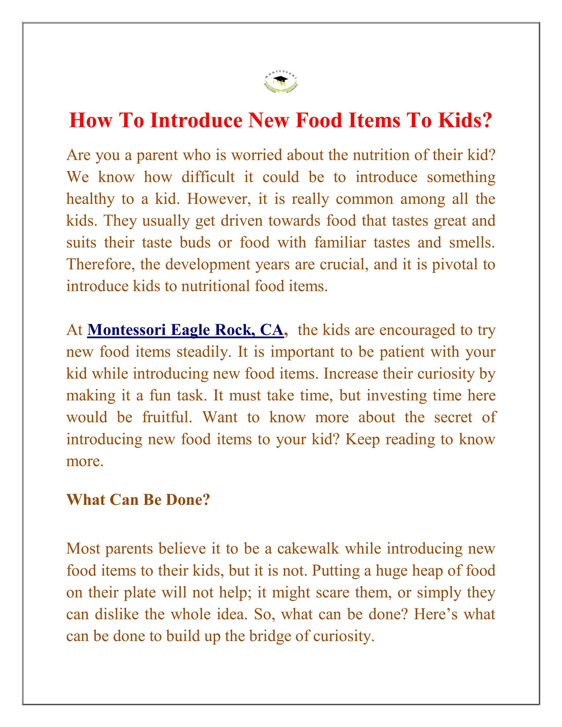How To Introduce New Food Items To Kids? by Princeton Montessori