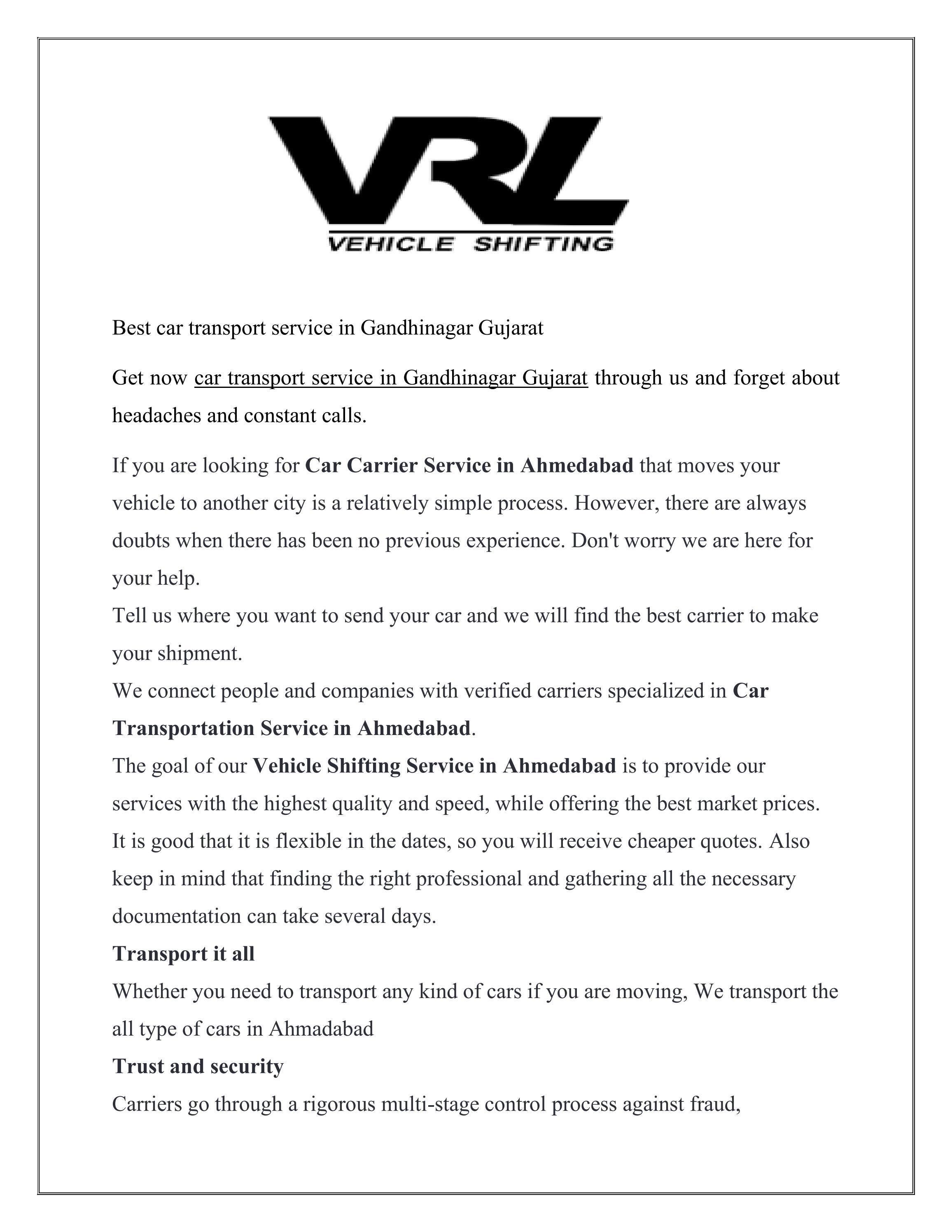 Best car transport service in Gandhinagar Gujarat by Global Travel