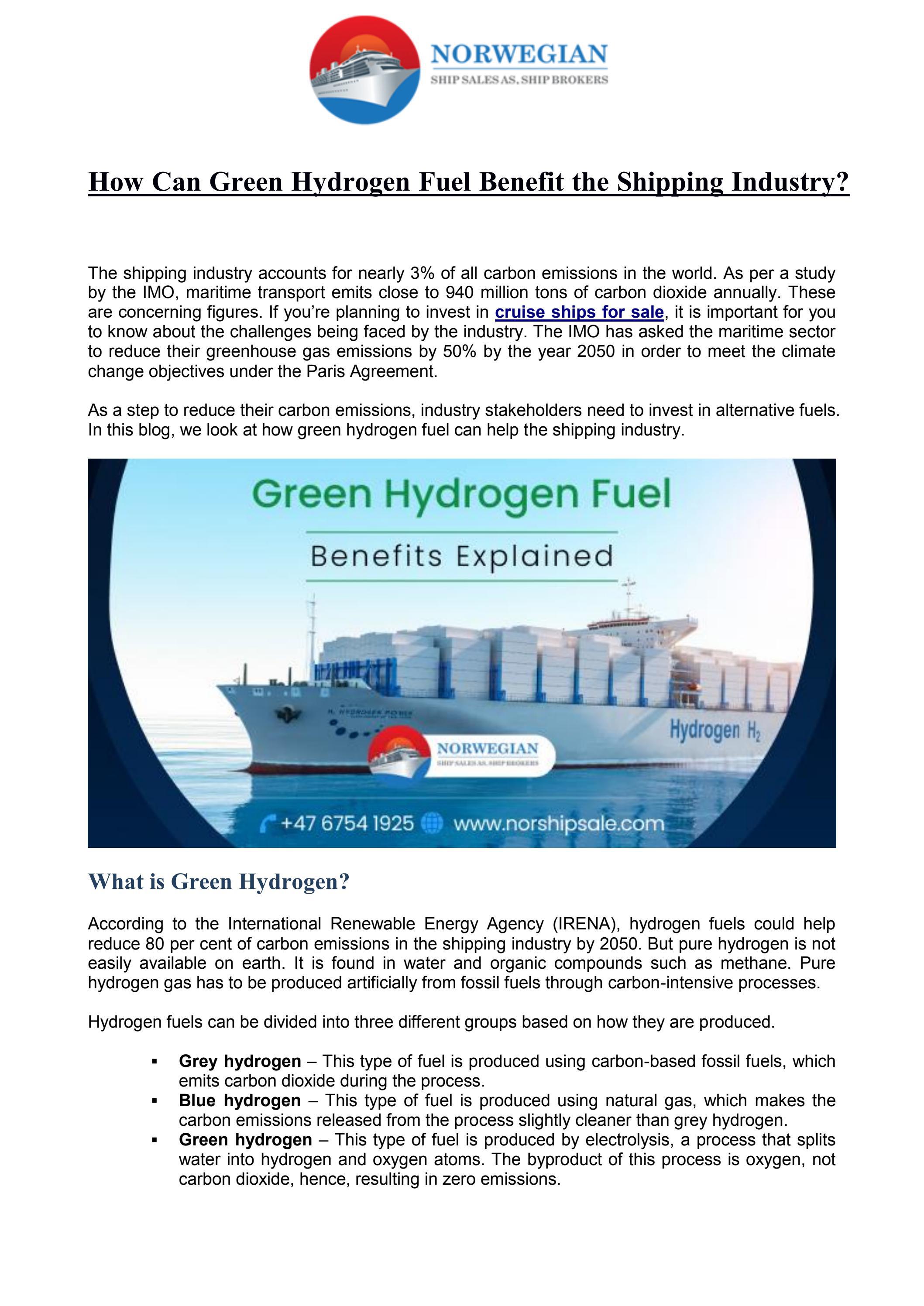 How Can Green Hydrogen Fuel Benefit The Shipping Industry By OVE