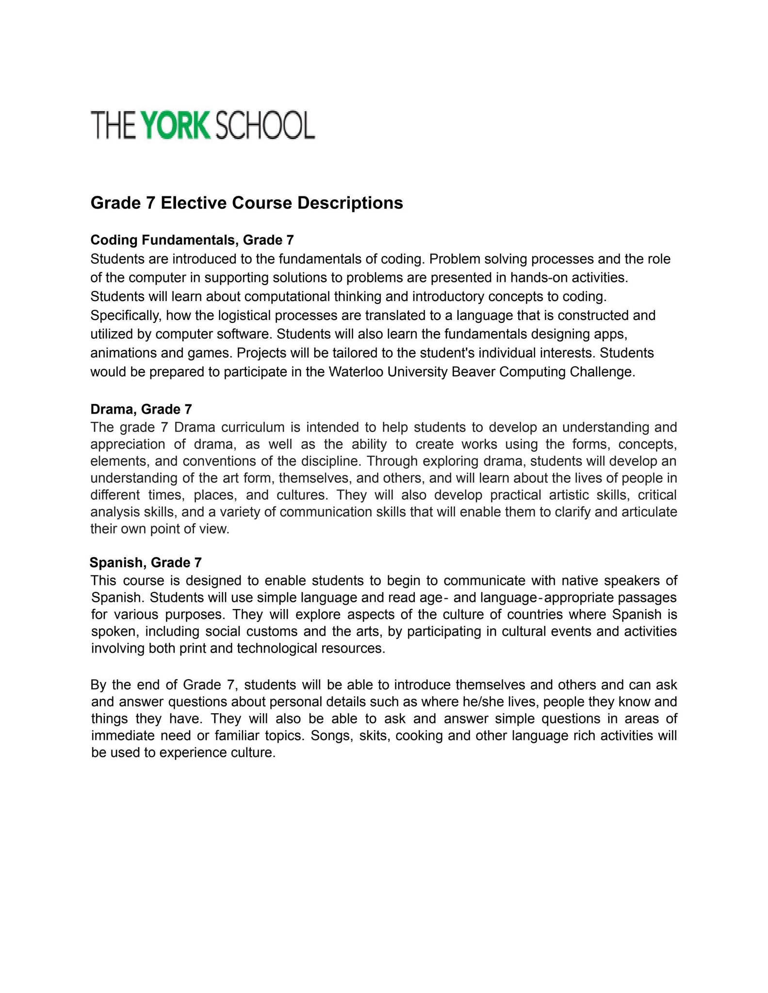elective course proposal pdfs | tpt Images High... MS Course Elective Descriptions by The York School - Issuu