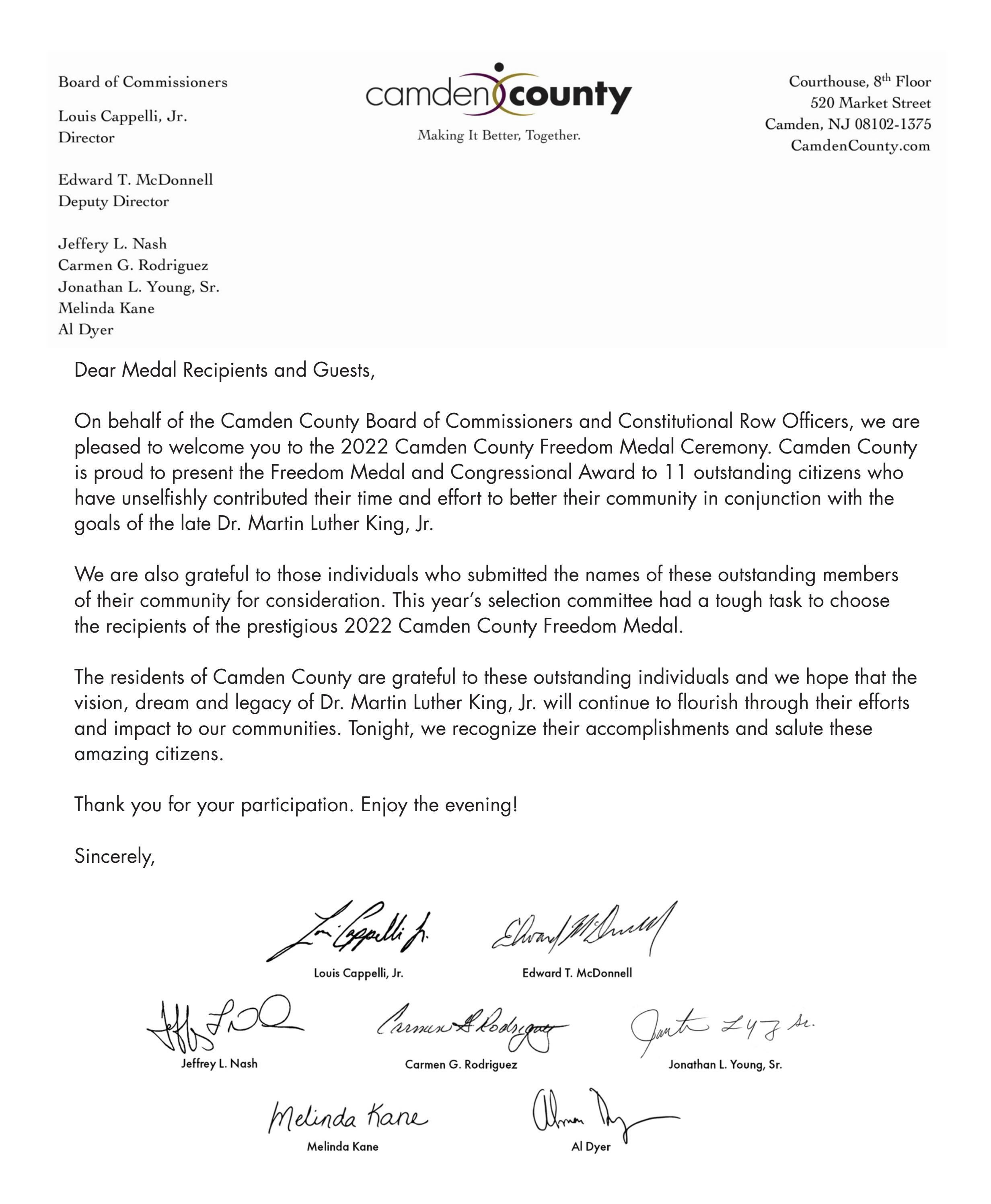 2022 Camden County Freedom Medal Awards by Camden County Board of