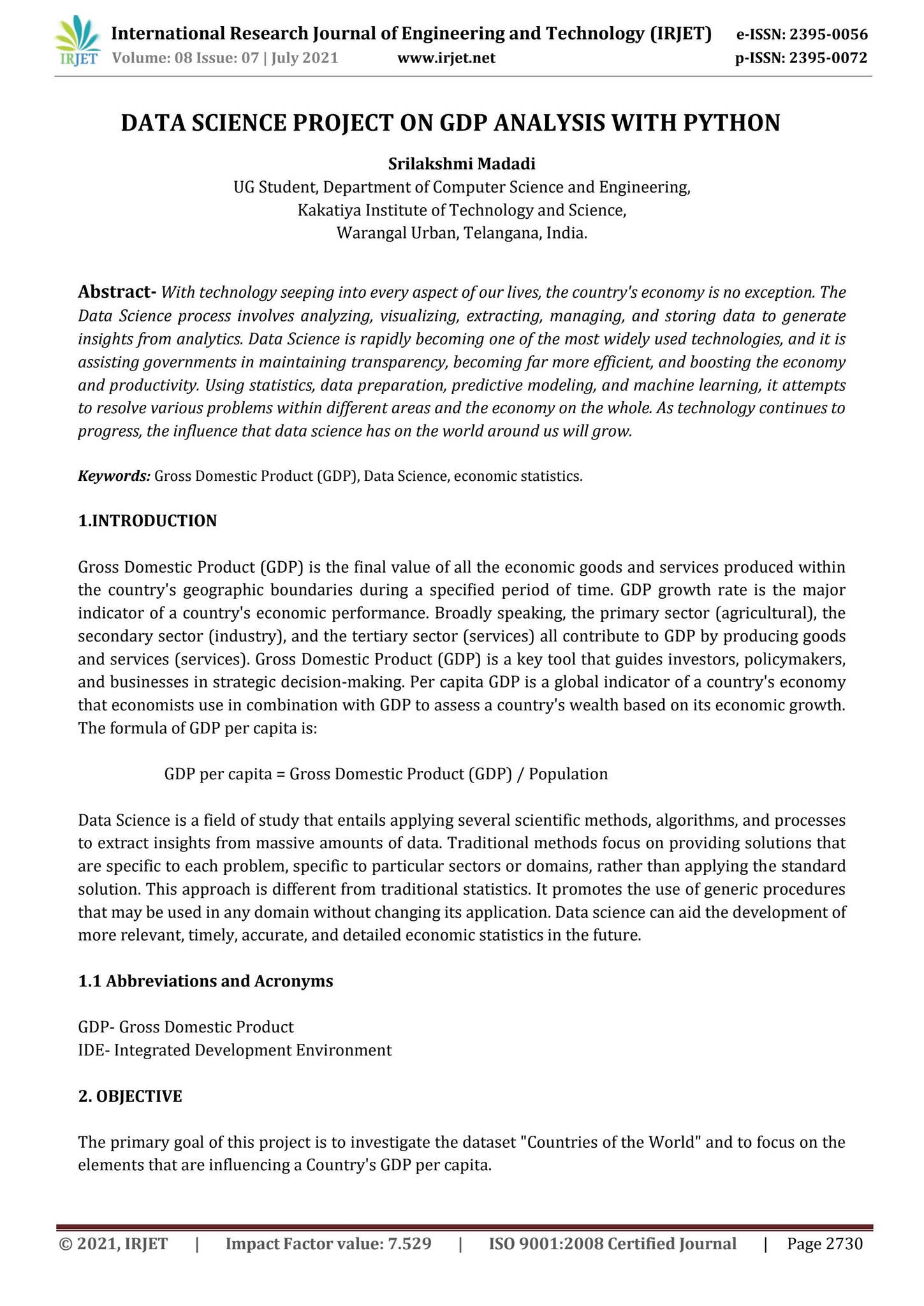 IRJET- Data Science Project on GDP Analysis with Python by IRJET ...