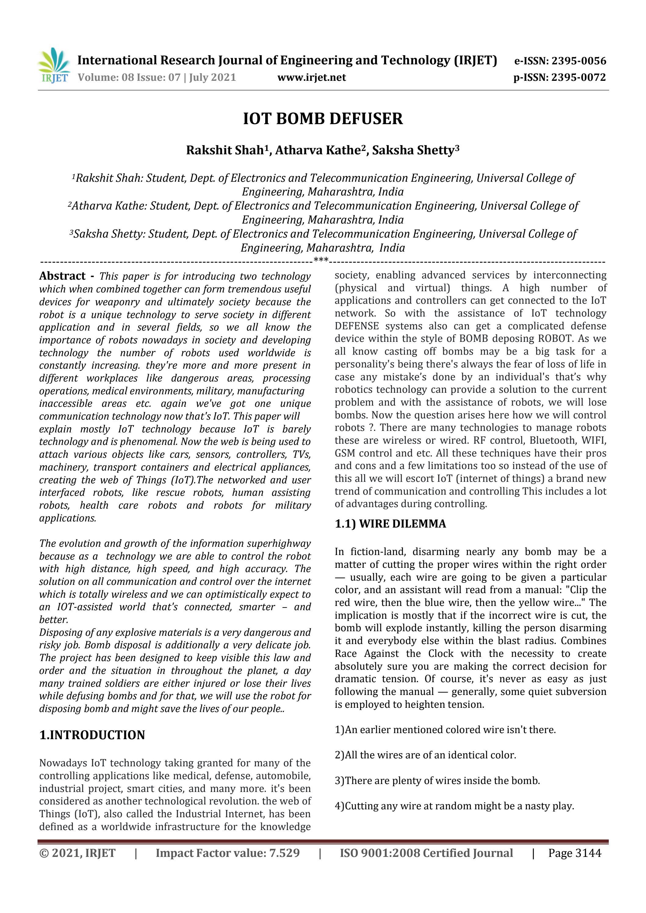 IRJET IoT Bomb Defuser by IRJET Journal Issuu