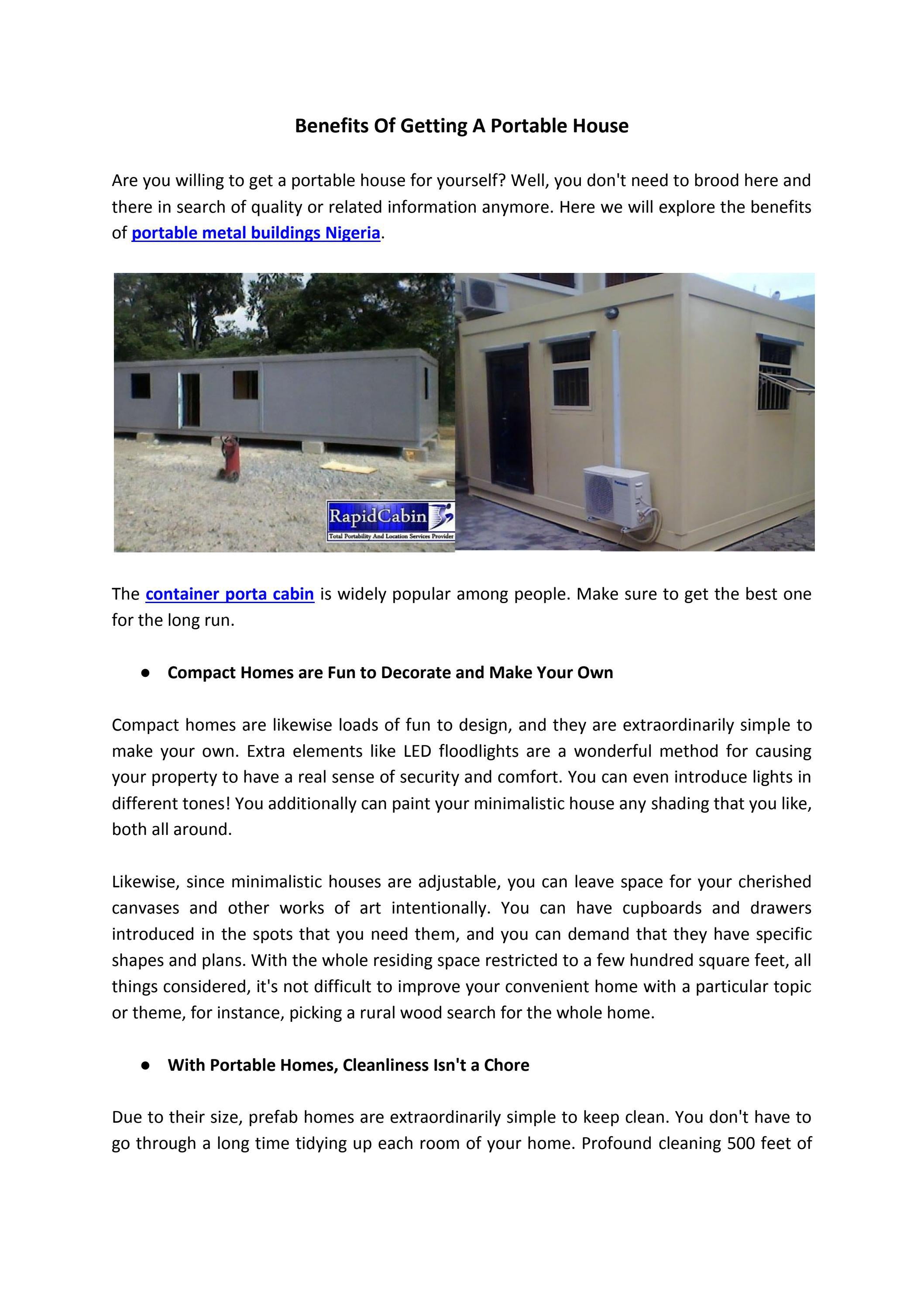 Benefits Of Getting A Portable House by rapid cabin Issuu