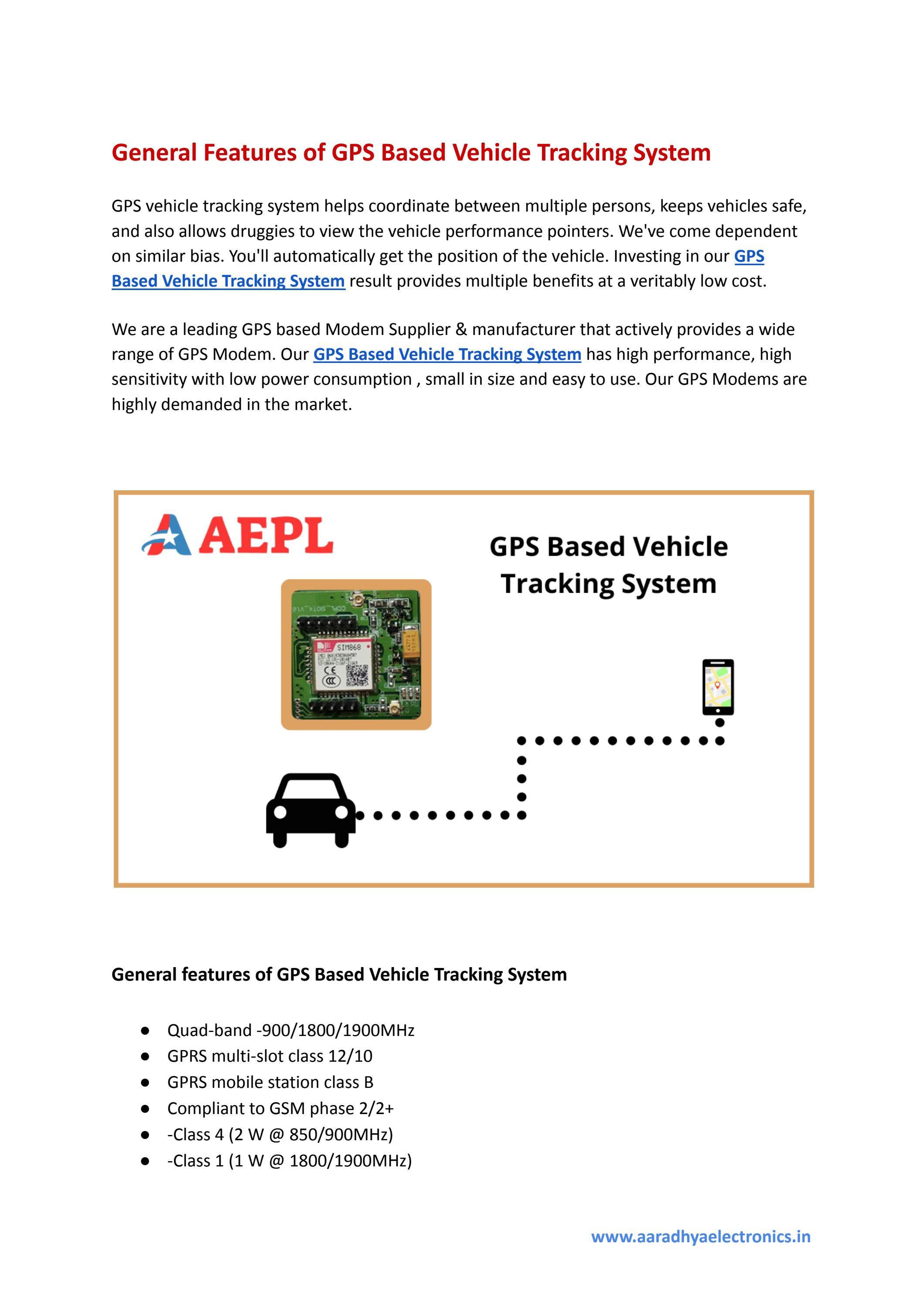 General Features of GPS Based Vehicle Tracking System by aaradhya