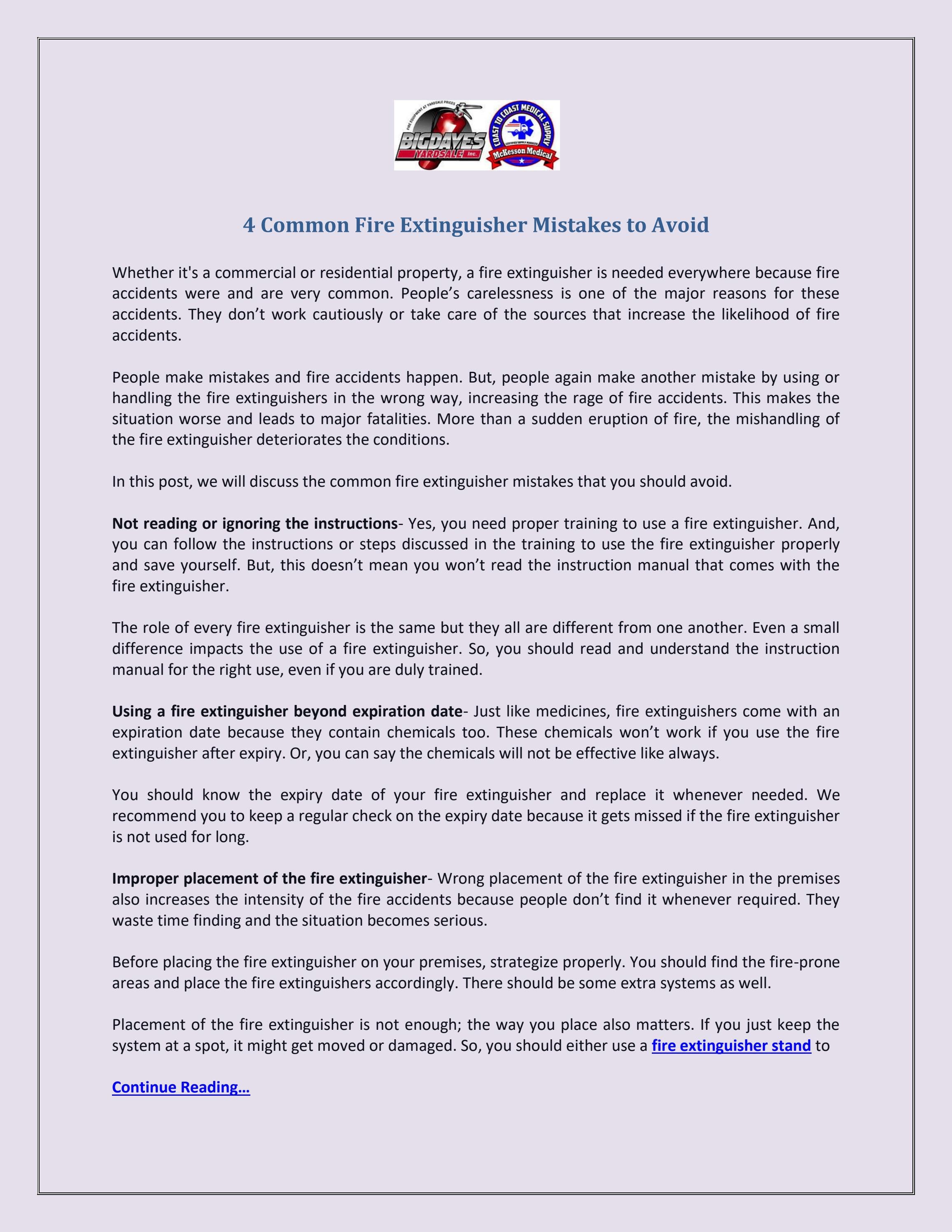 4 Common Fire Extinguisher Mistakes to Avoid by BigDavesYardSale Inc