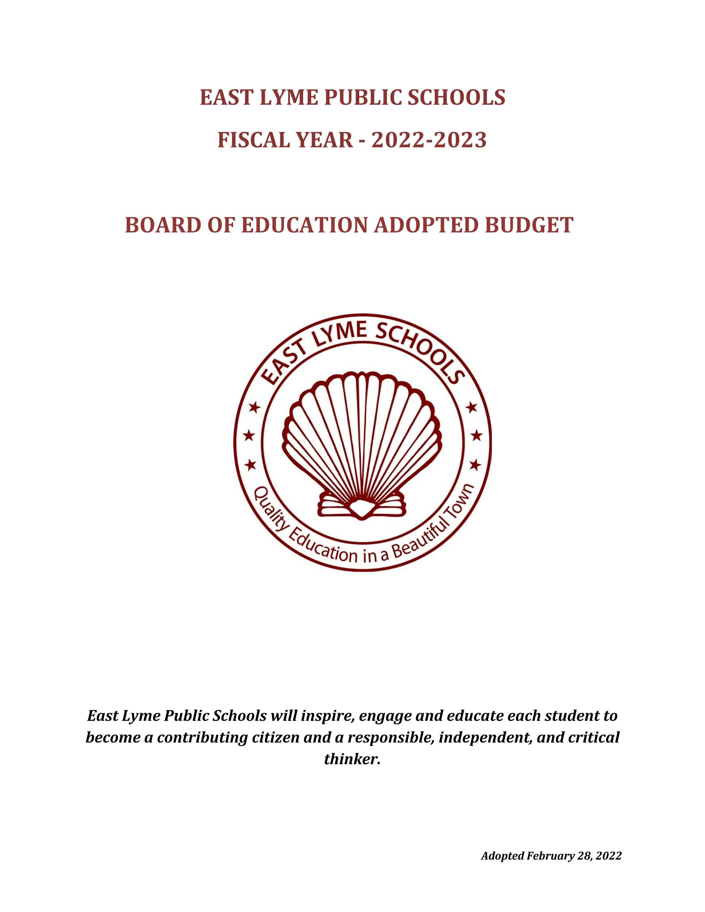 BOE Adopted Budget 2022-2023 by East Lyme Public Schools - Issuu