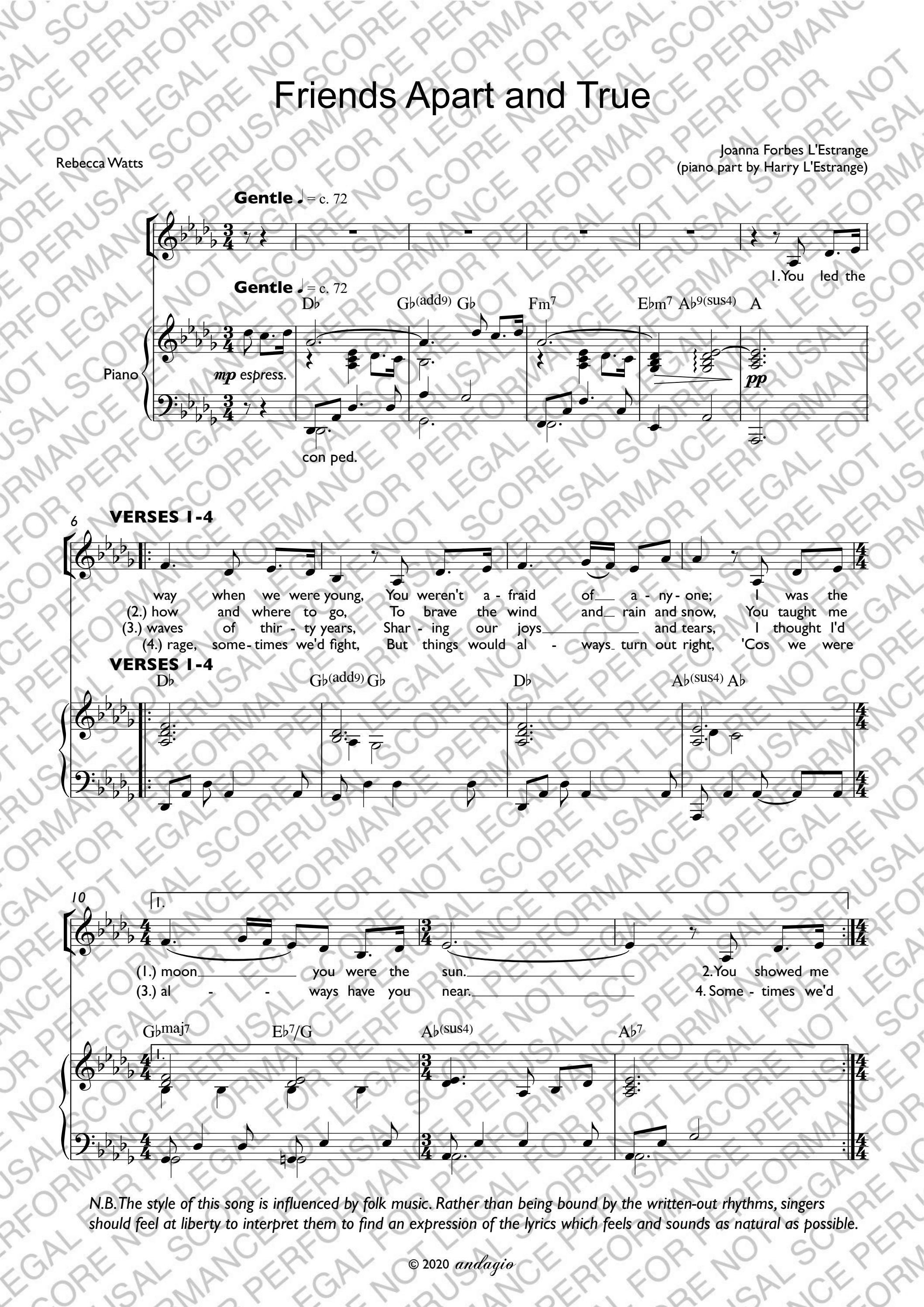 Friends Apart and True by Joanna Forbes L'Estrange SOLO VOICE