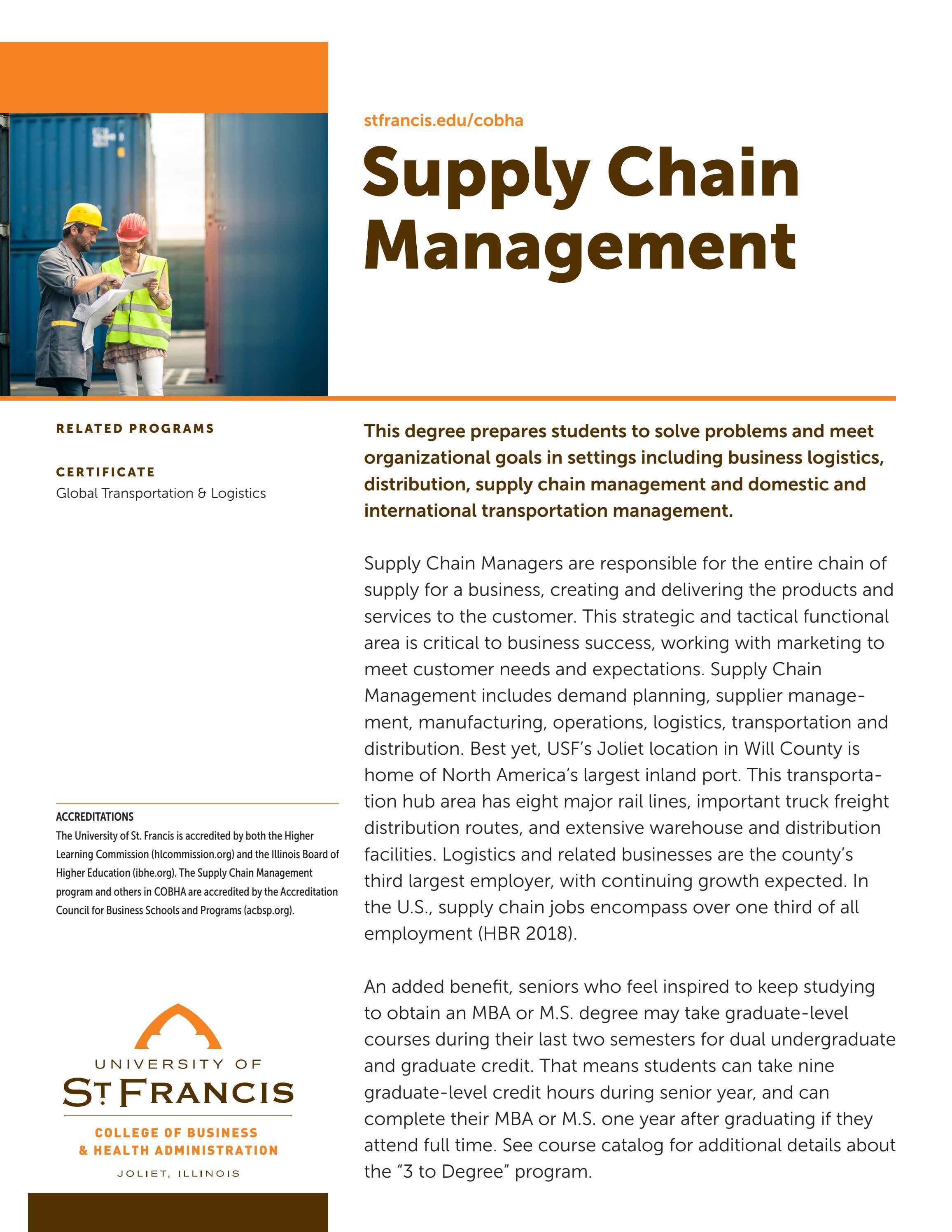 Programs Supply Chain Management (BBA) by University of St. Francis