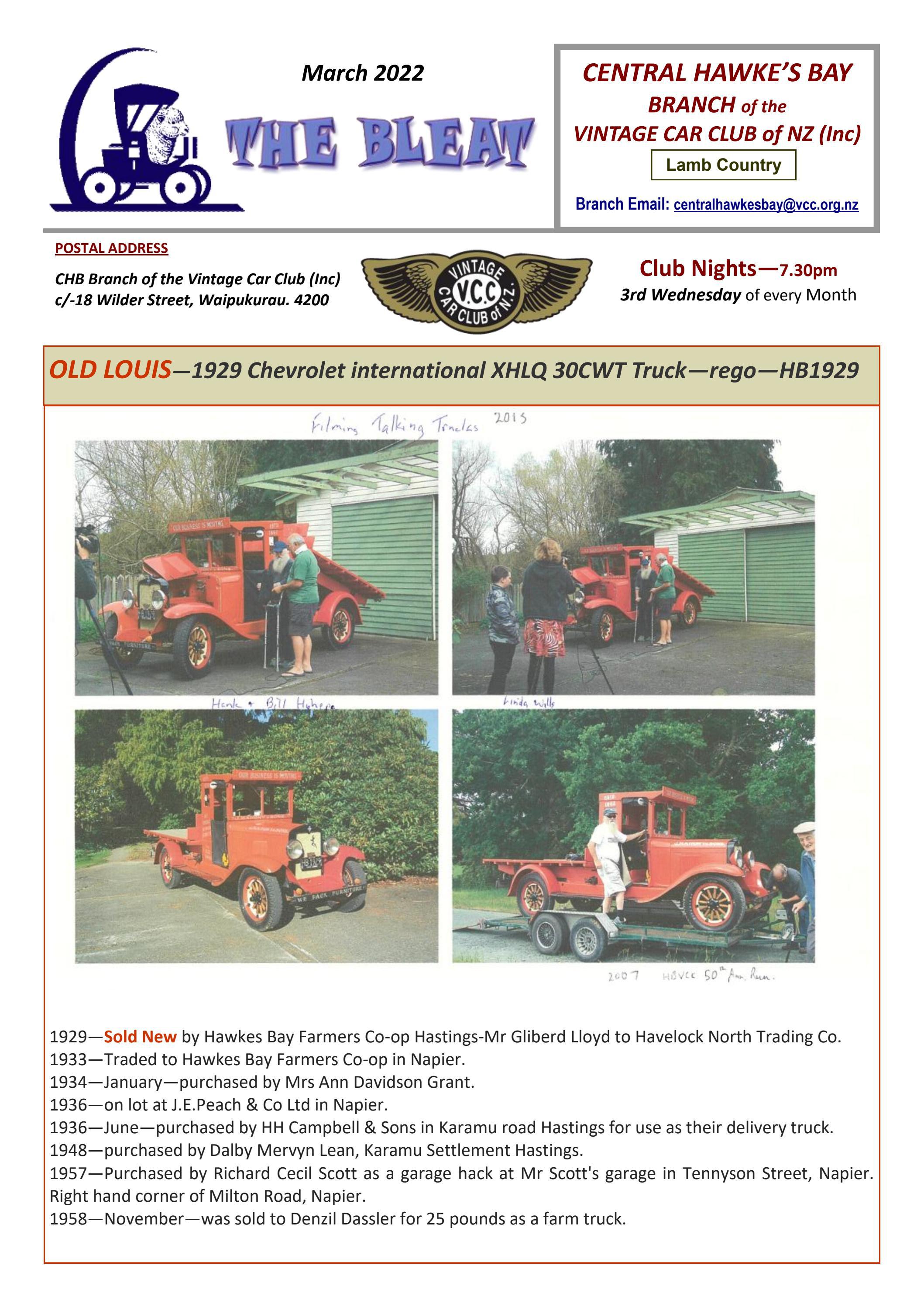 VCC CENTRAL HAWKES BAY THE BLEAT MARCH 2022 by Vintage Car Club of New