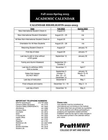 22-23 PrattMWP Academic Calendar by Munson-Williams-Proctor Arts Institute  - Issuu