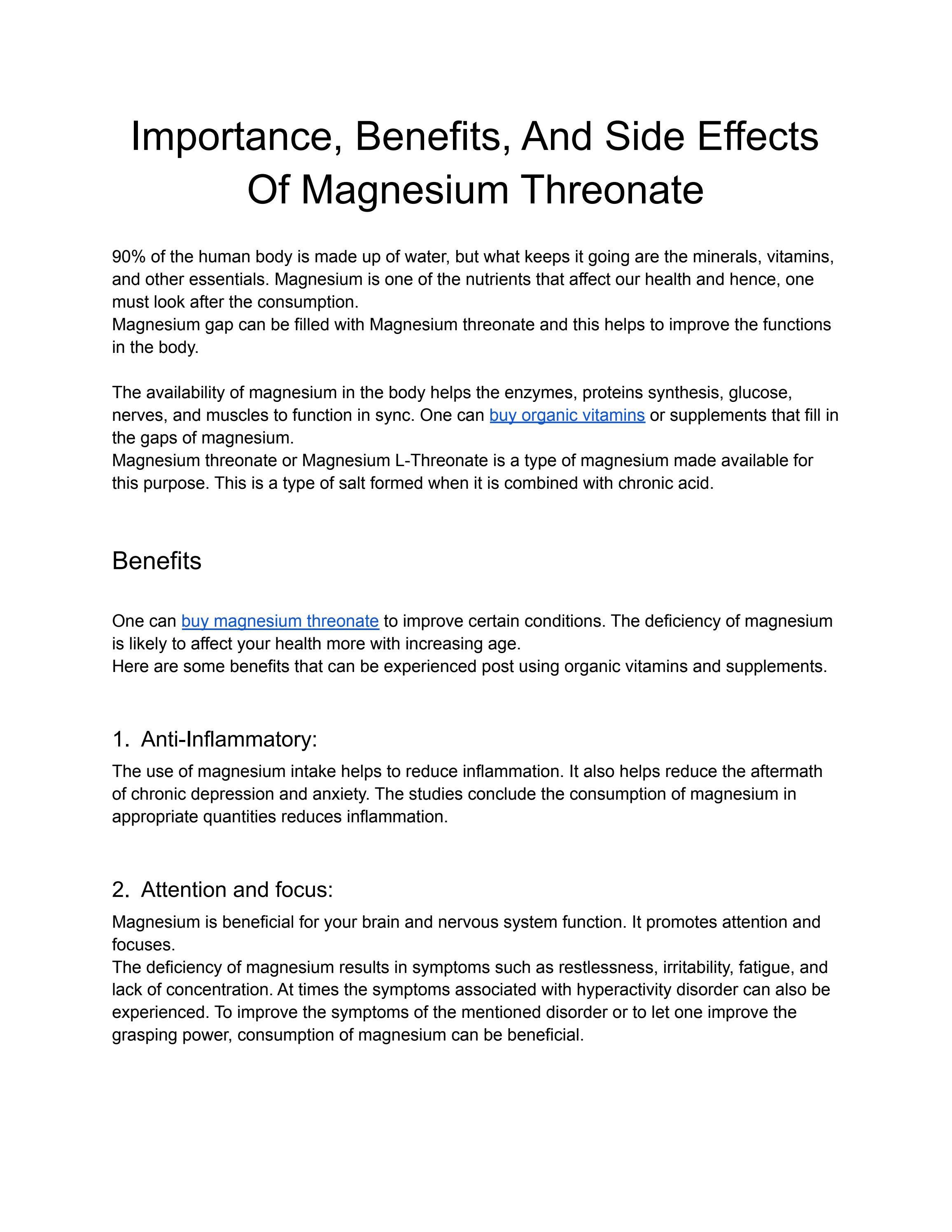 Importance, Benefits, And Side Effects Of Magnesium Threonate by GREEN