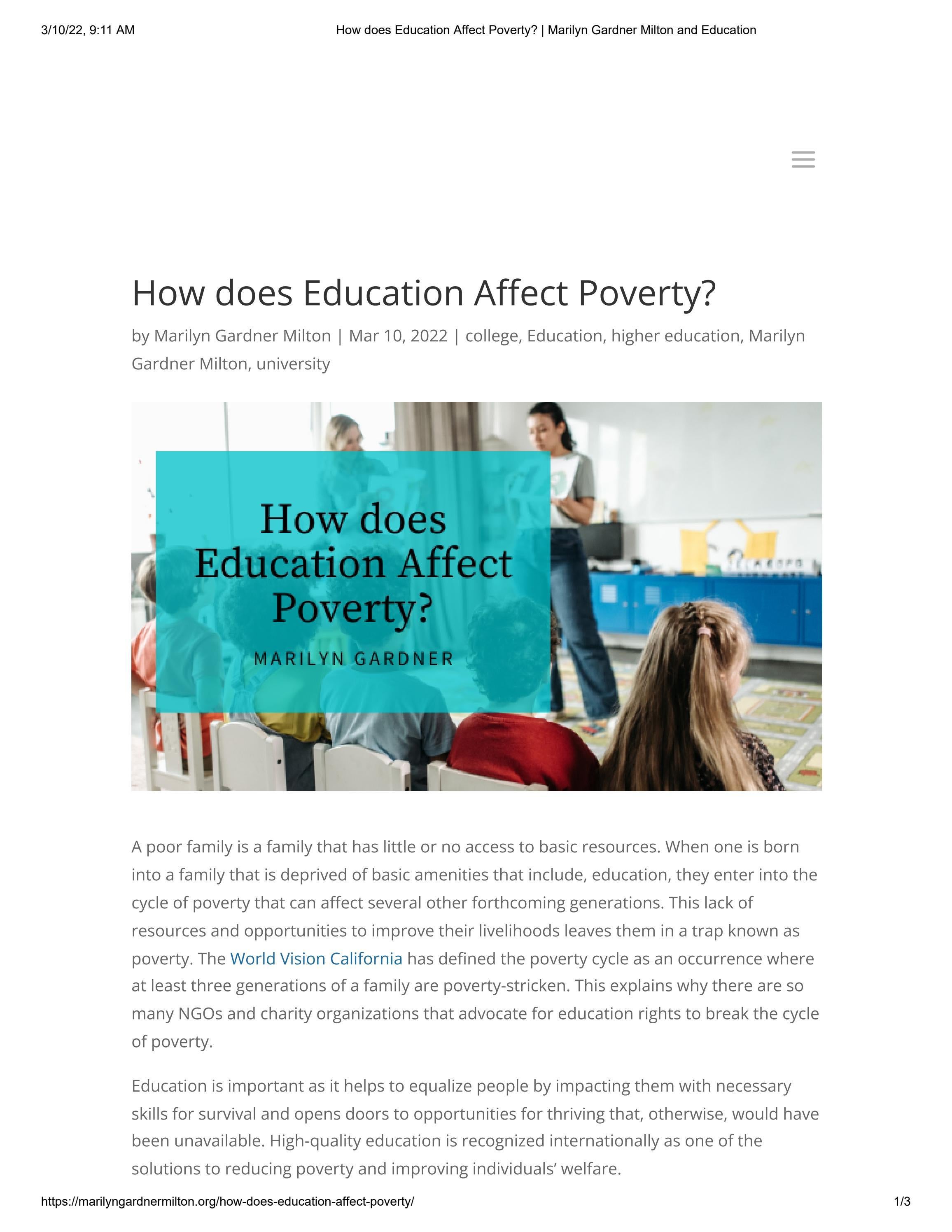 How Does Education Affect Poverty? by Marilyn Gardner Lawyer Issuu
