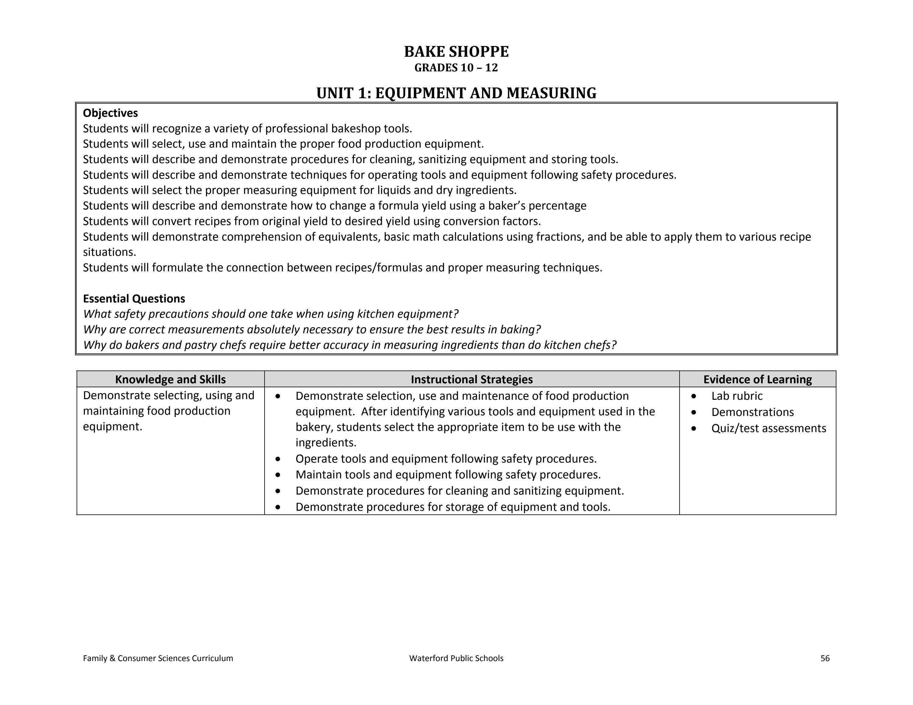 WPS Family and Consumer Sciences Curriculum by Waterford Public