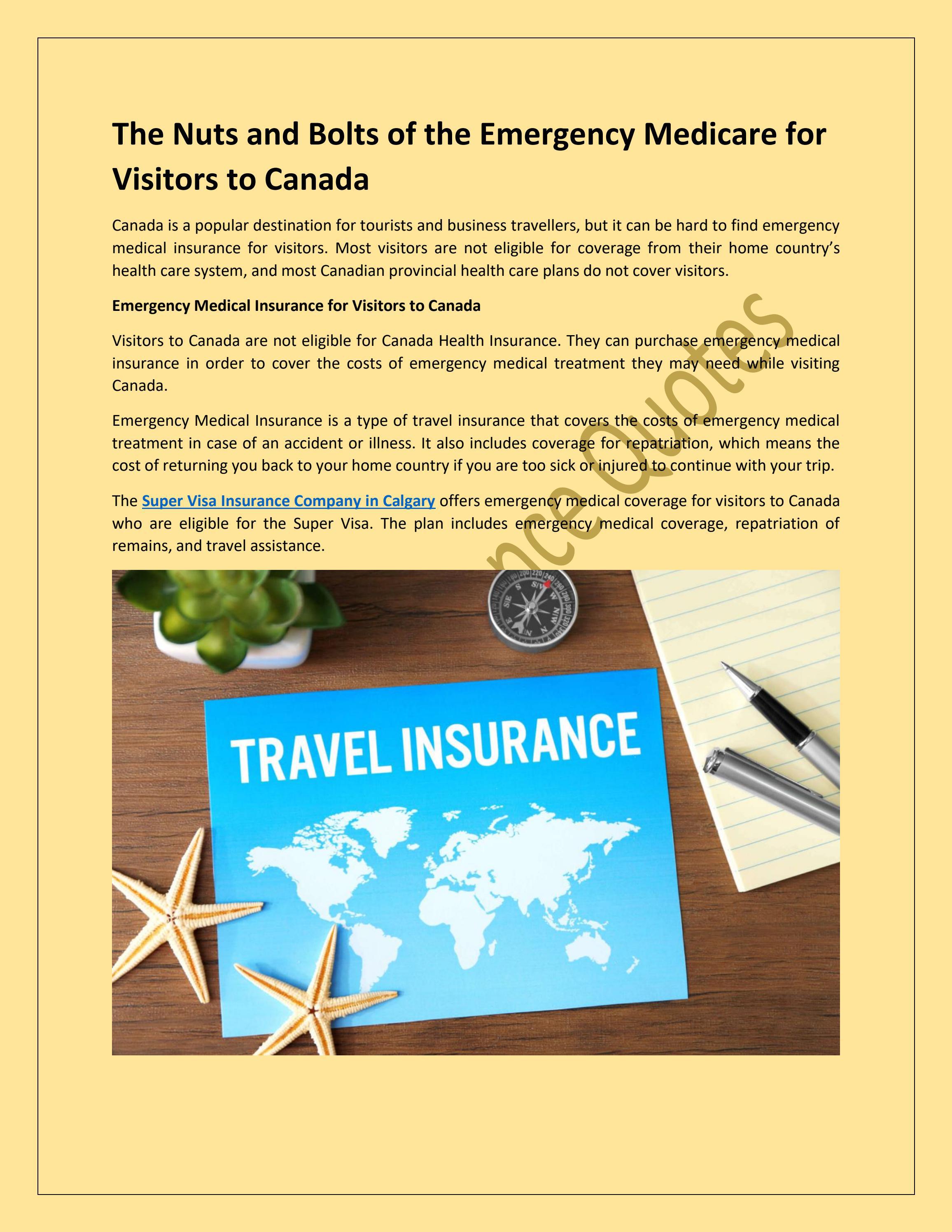 The Nuts and Bolts of the Emergency Medicare for Visitors to Canada by