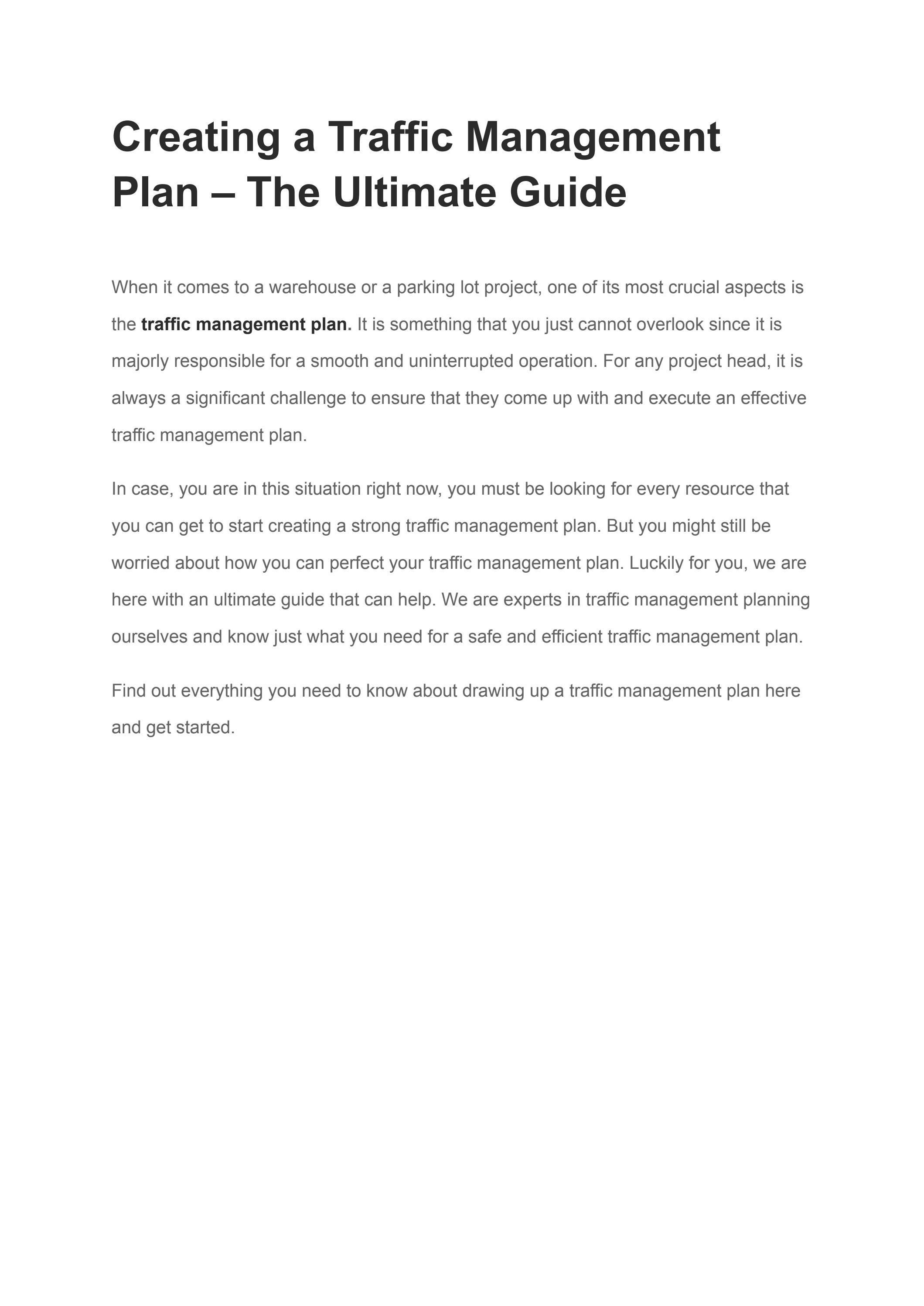 Creating A Traffic Management Plan The Ultimate Guide By Kenex