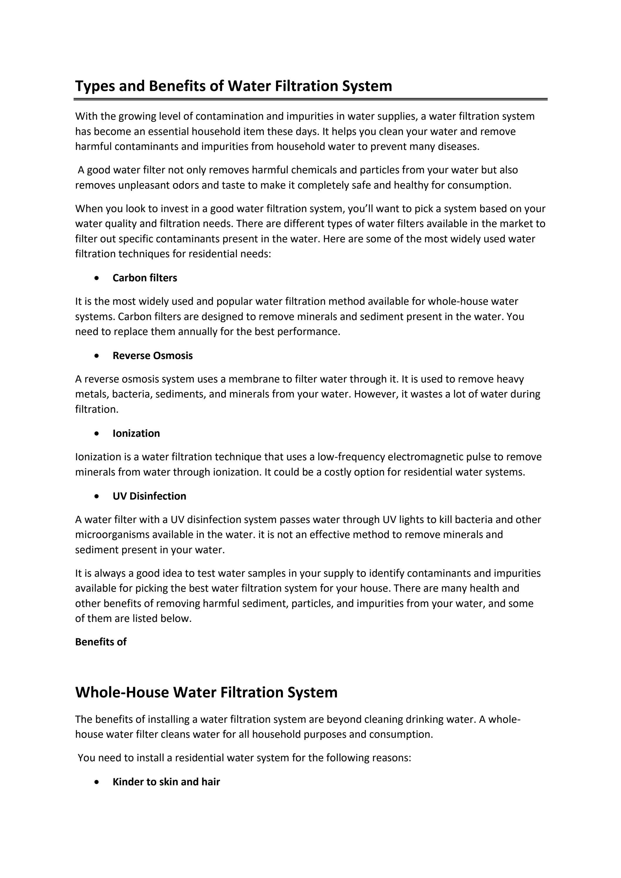 Types and Benefits of Water Filtration System by Issuu