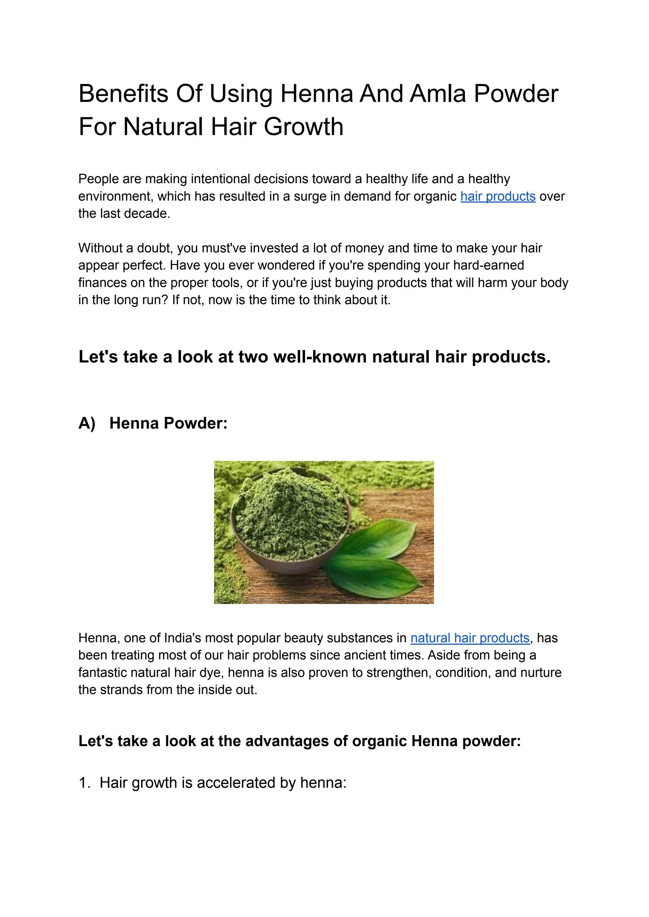Benefits Of Using Henna And Amla Powder For Natural Hair Growth by