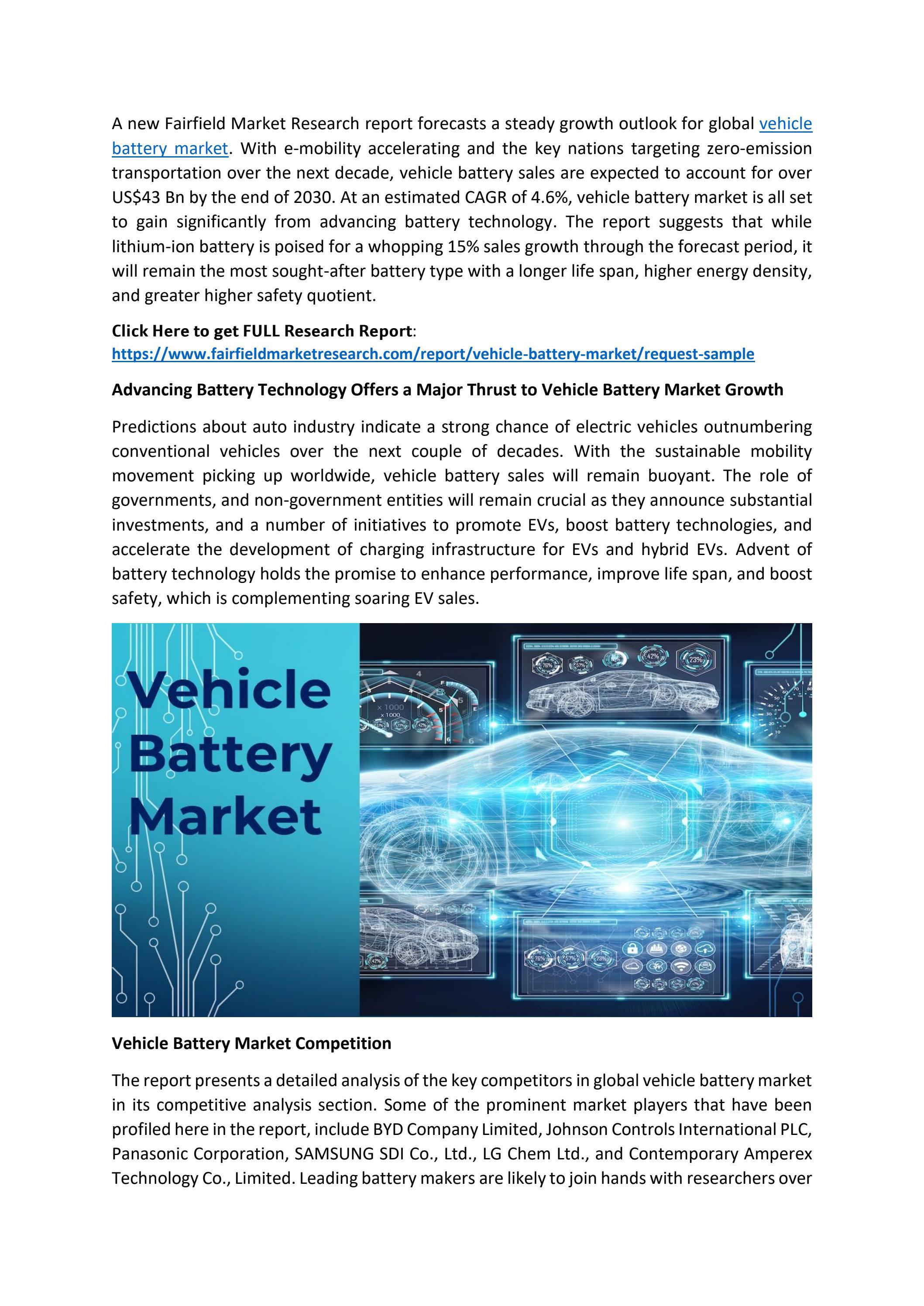 Vehicle Battery Market explored in the latest research by with top key