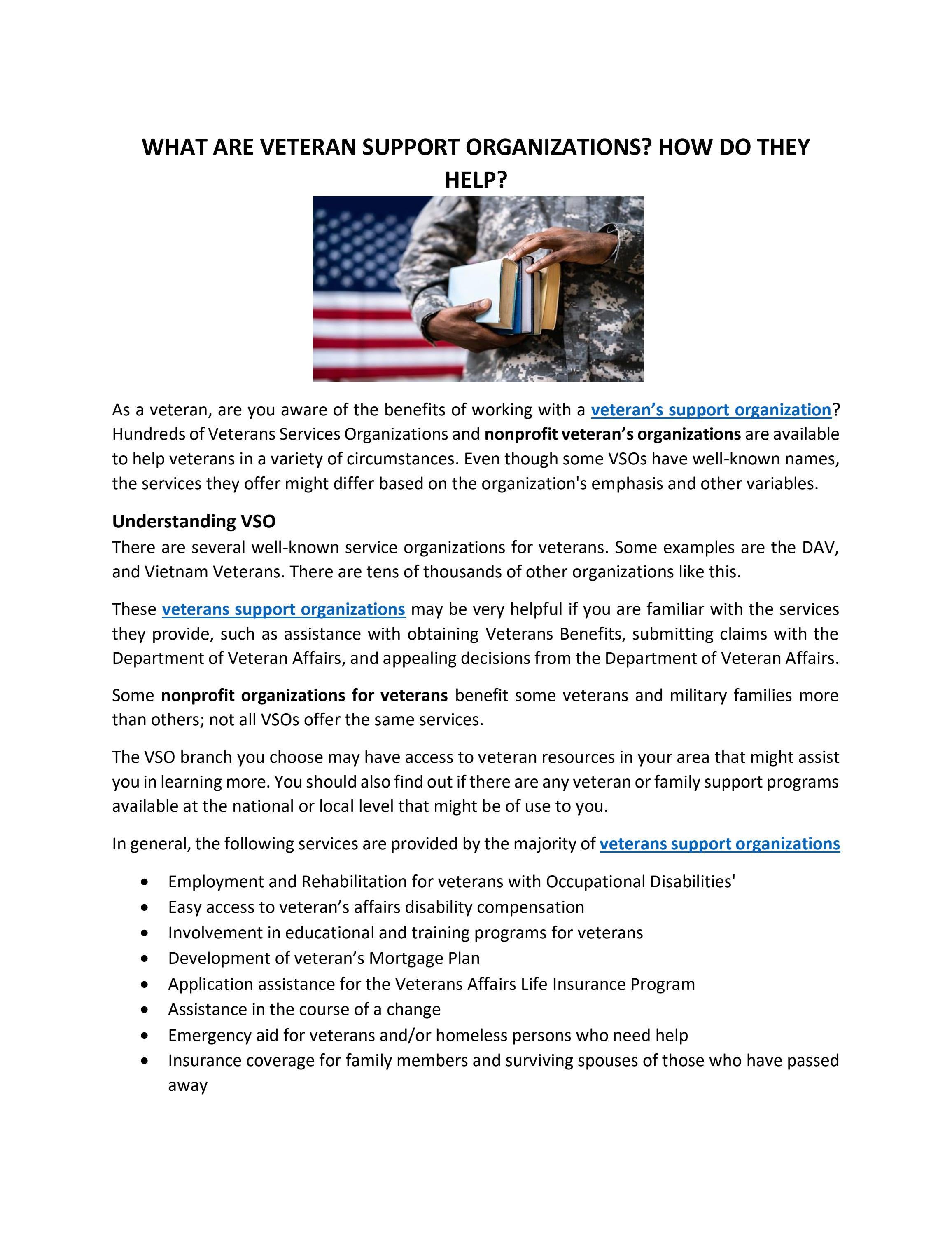 WHAT ARE VETERAN SUPPORT ORGANIZATIONS? HOW DO THEY HELP? by