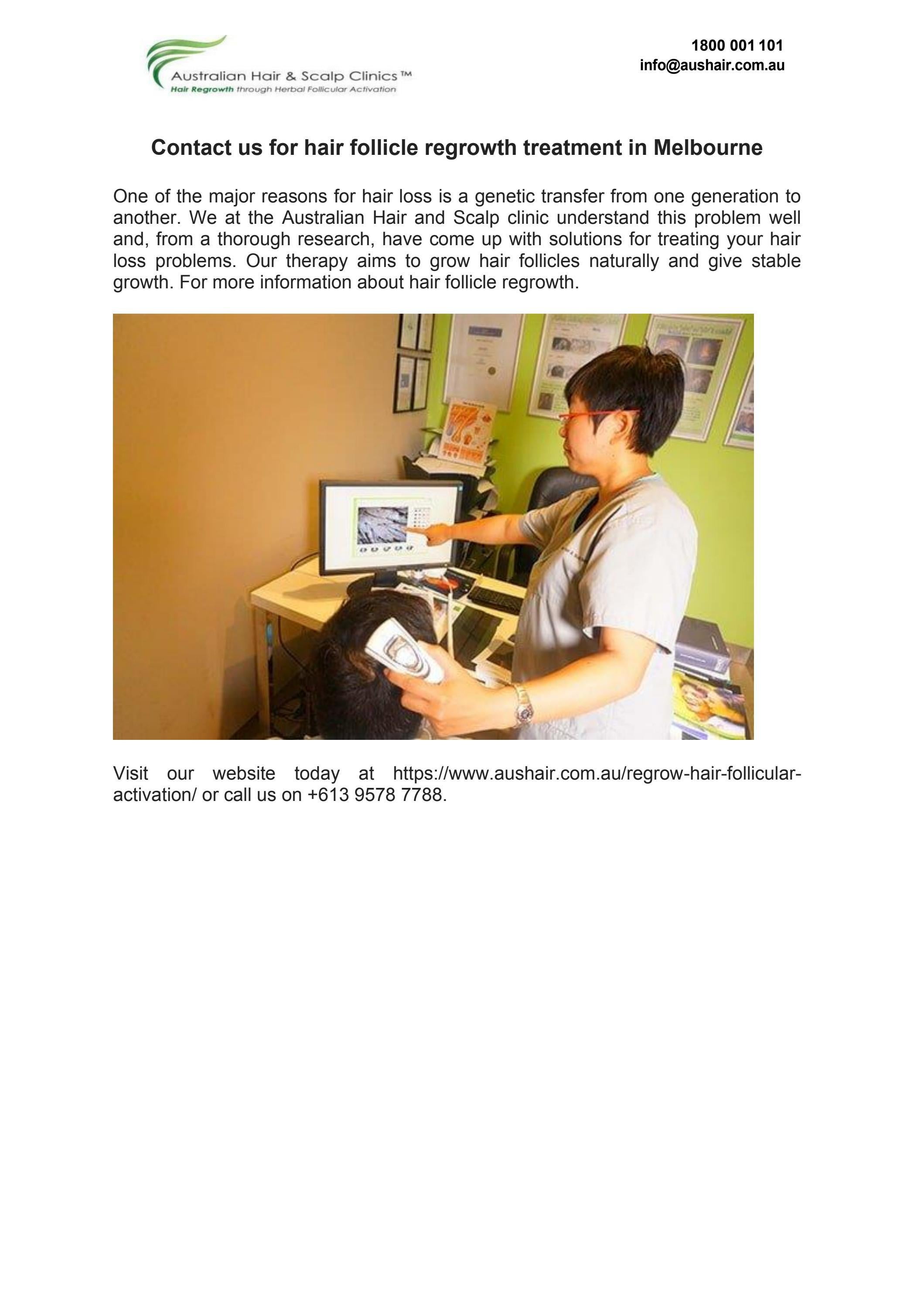 Contact us for hair follicle regrowth treatment in Melbourne by