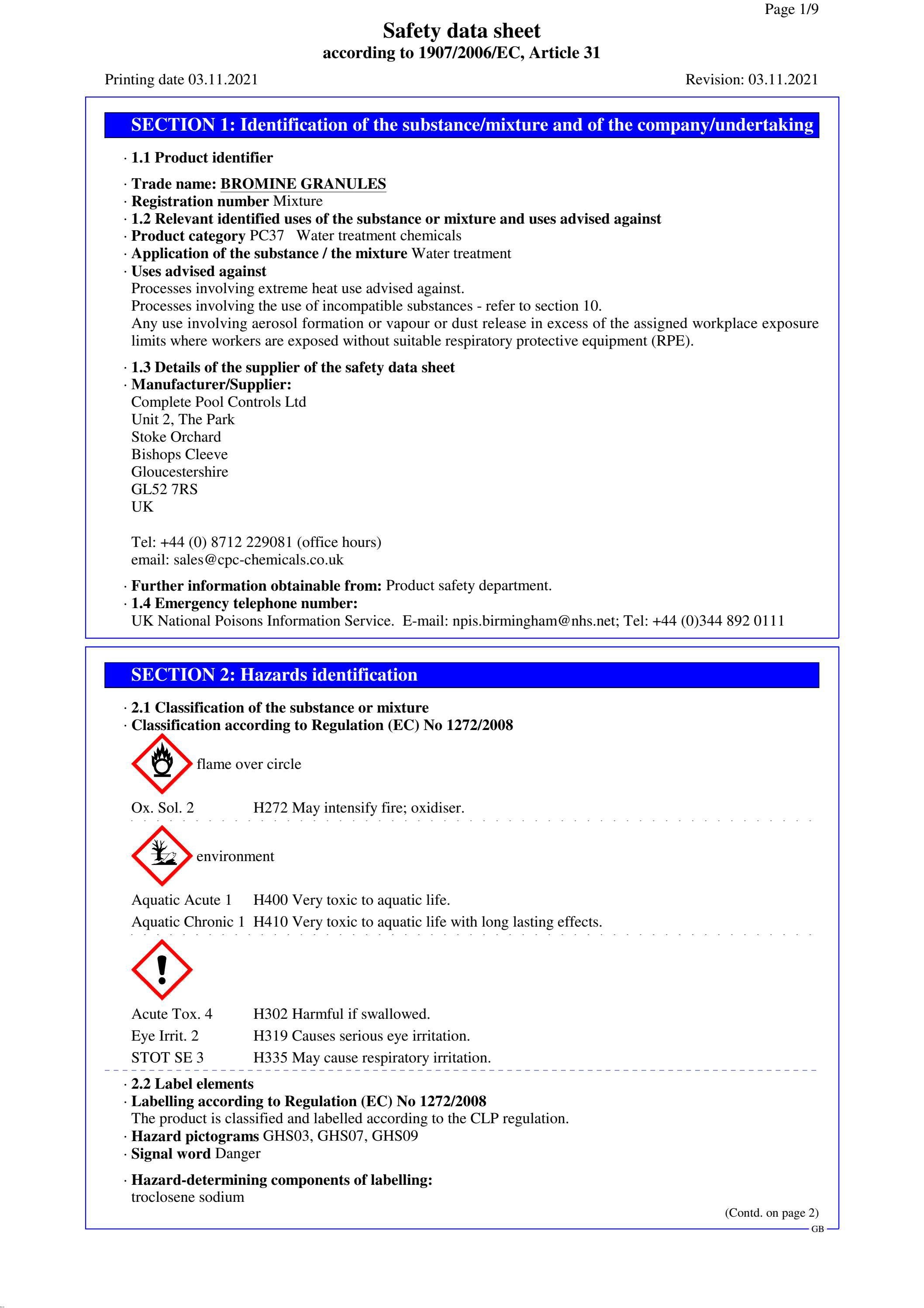Perfect Balance Bromine Granules MSDS by Hot Tub Suppliers Issuu