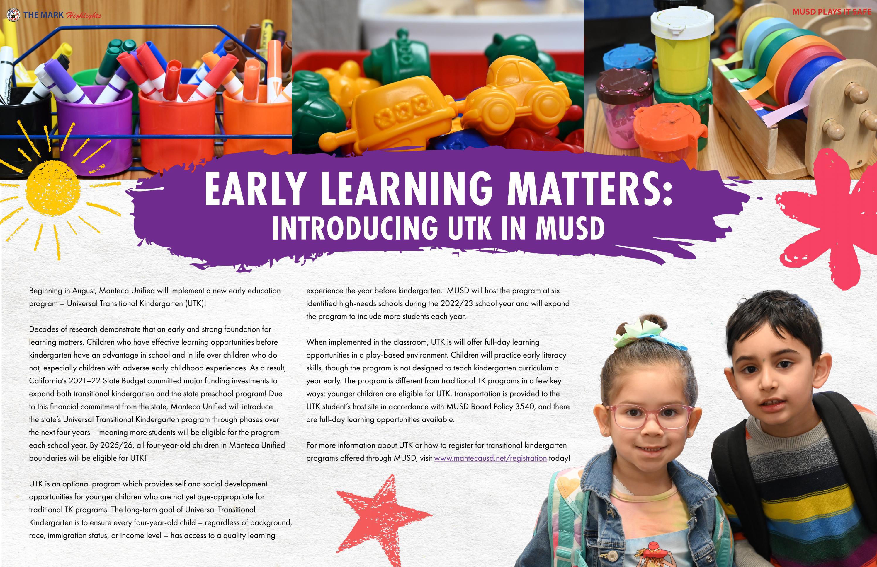 Early Learning Matters Introducing UTK in MUSD by Manteca Unified