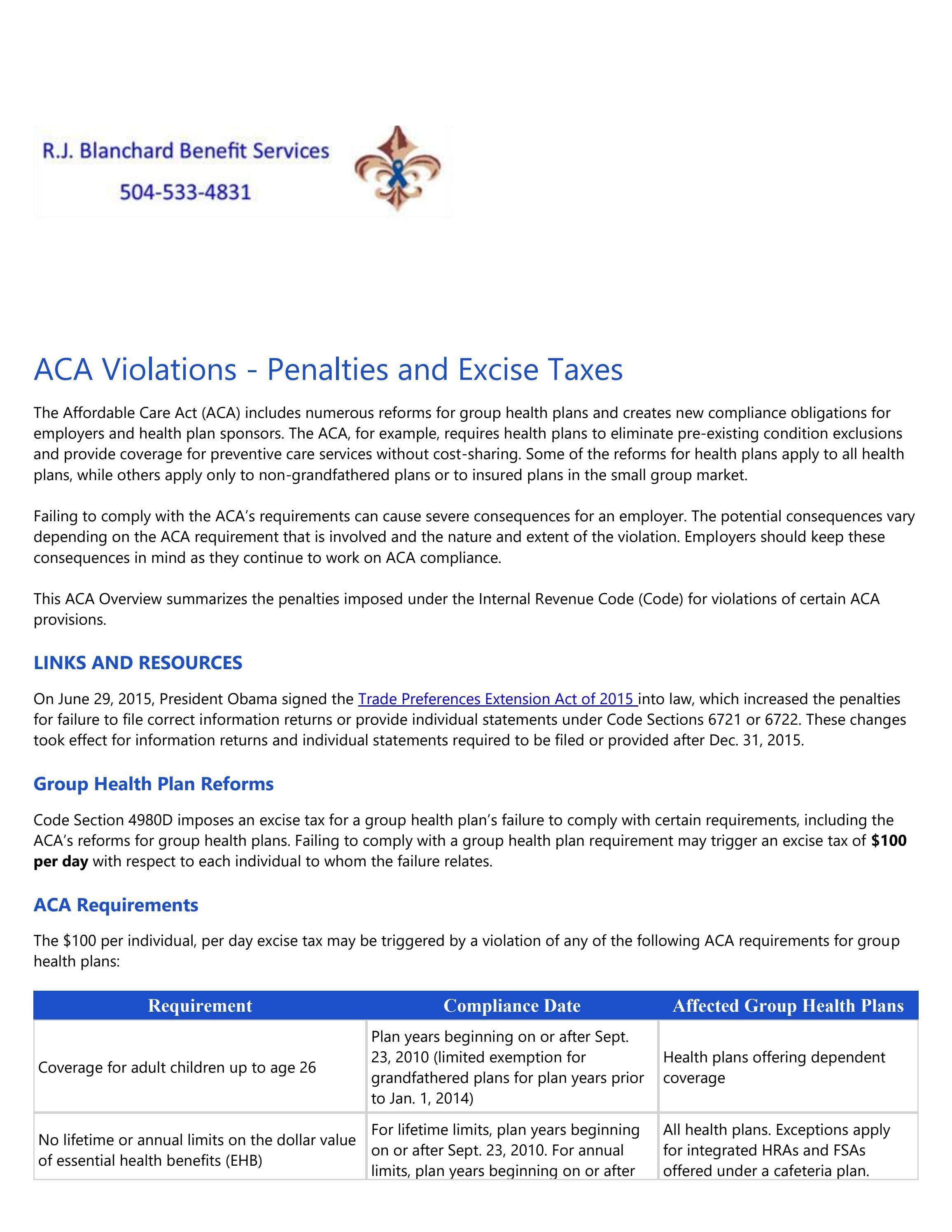 ACA Violations Penalties and Excise Taxes by rjblanchardbenefits Issuu