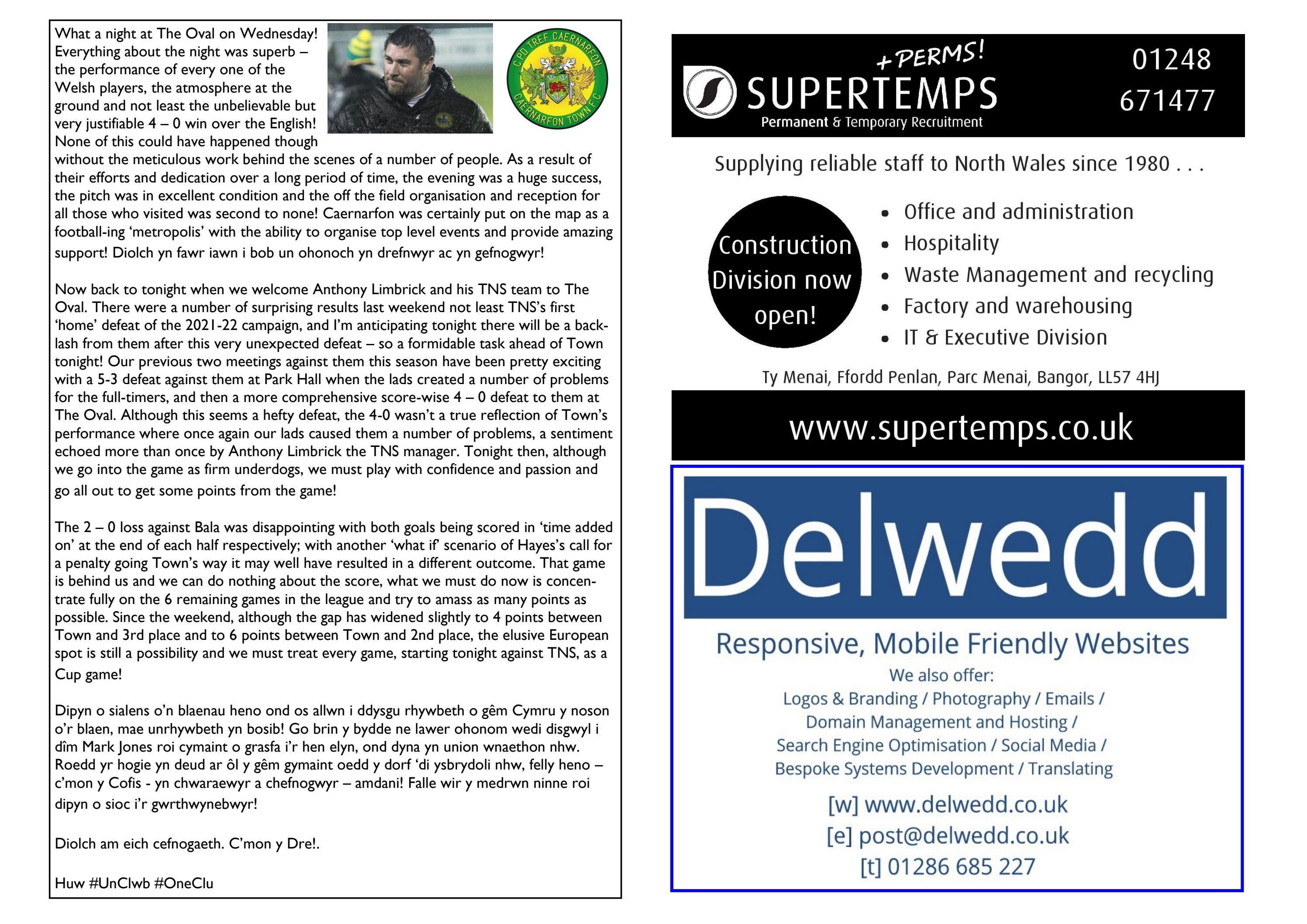 CP Tref Caernarfon Town FC v The New Saints JD Cymru Premier League