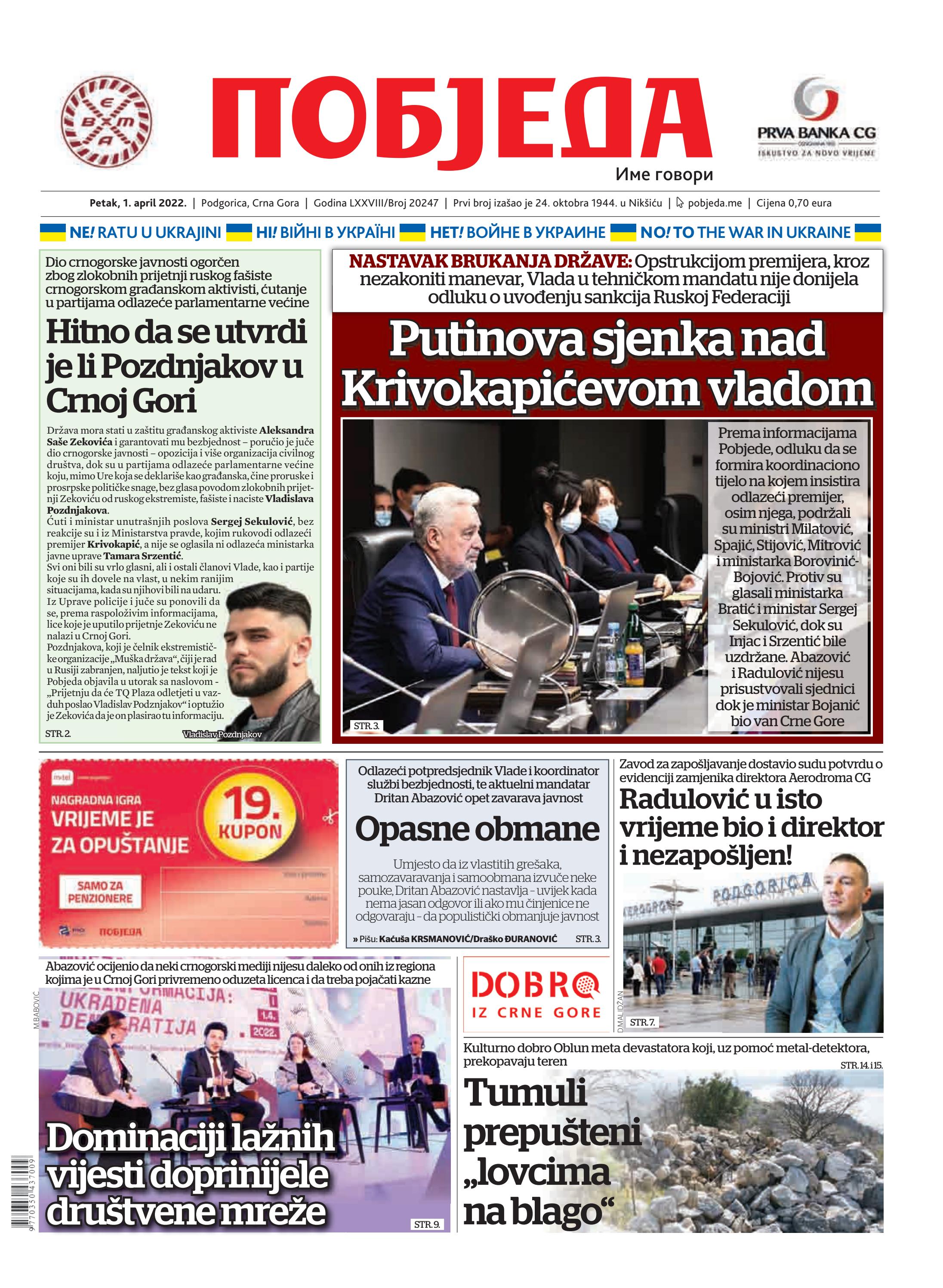 Dnevni list Pobjeda 01.04.2022. by Pobjeda - Issuu