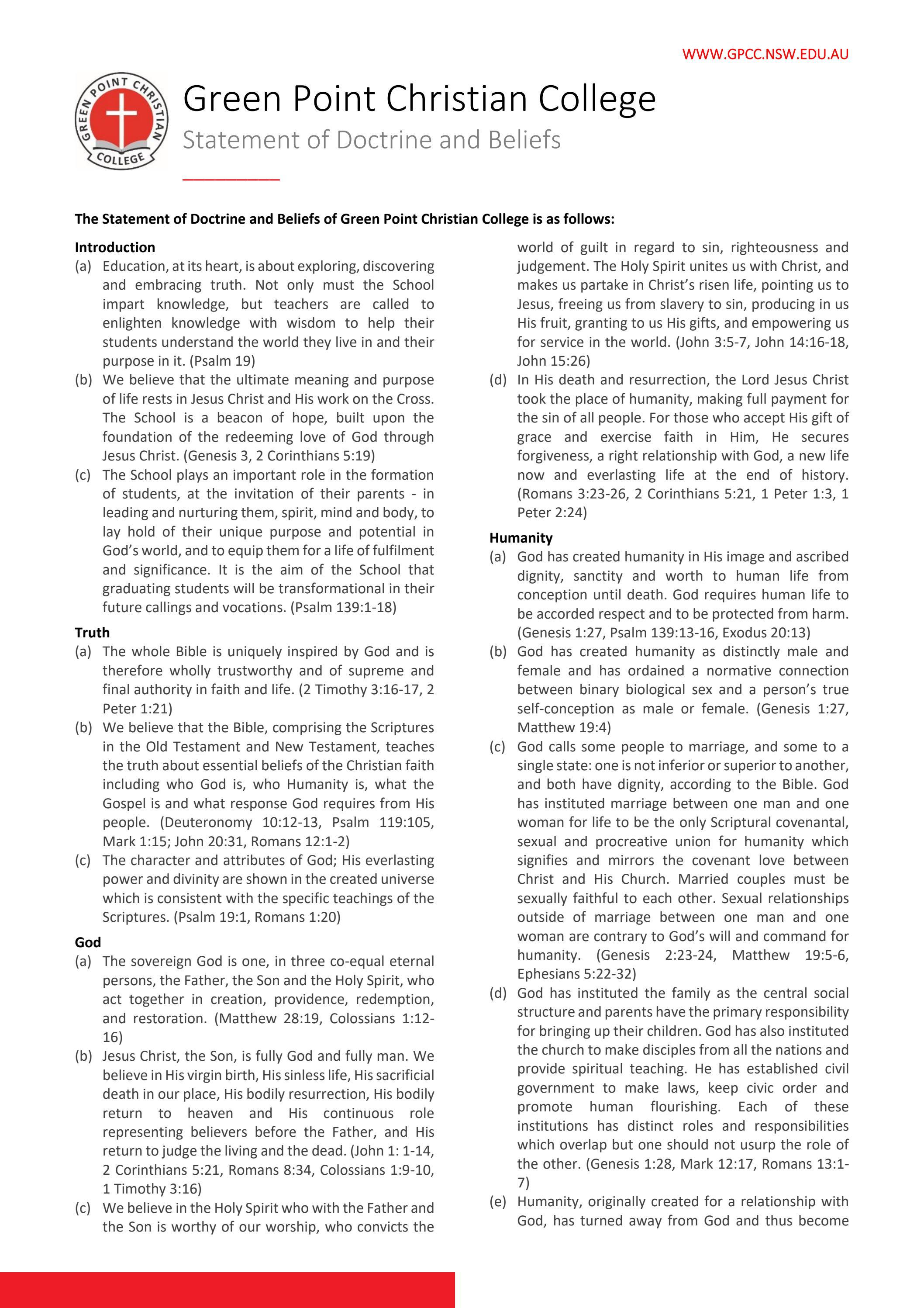 Statement Of Doctrine Beliefs By Green Point Christian College Issuu Statement Of Doctrine Beliefs By Green Point Christian College Issuu