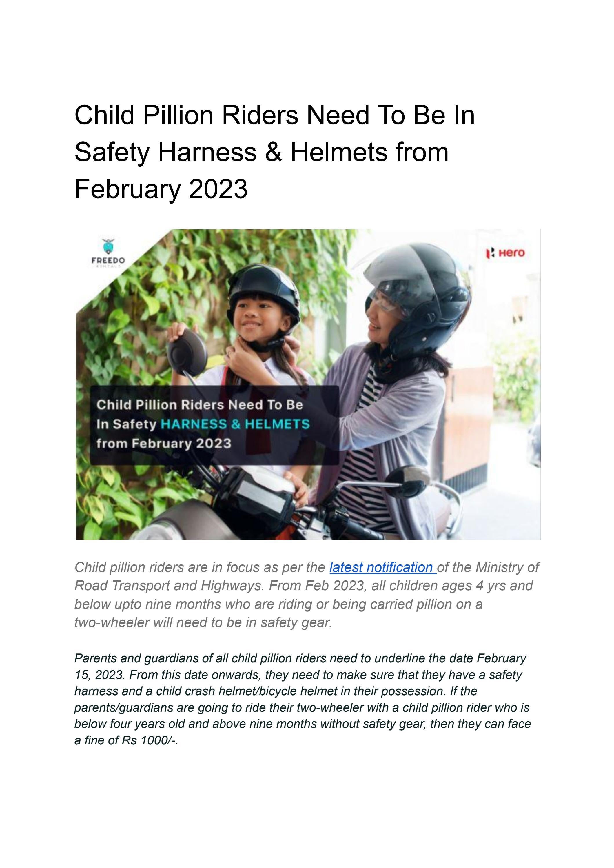 Child Pillion Riders Need To Be In Safety Harness & Helmets from