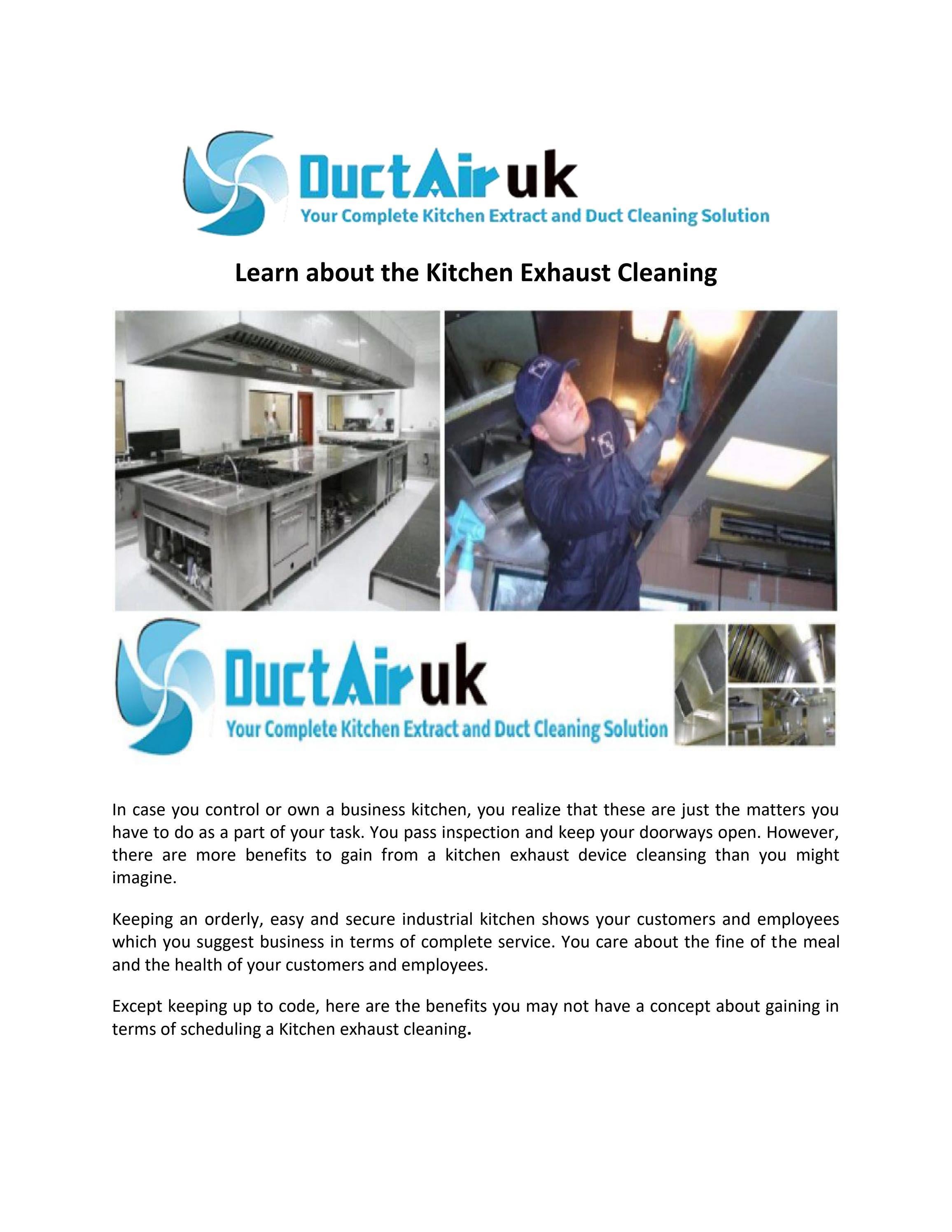 Learn about the Kitchen Exhaust Cleaning by Duct Air UK - Issuu