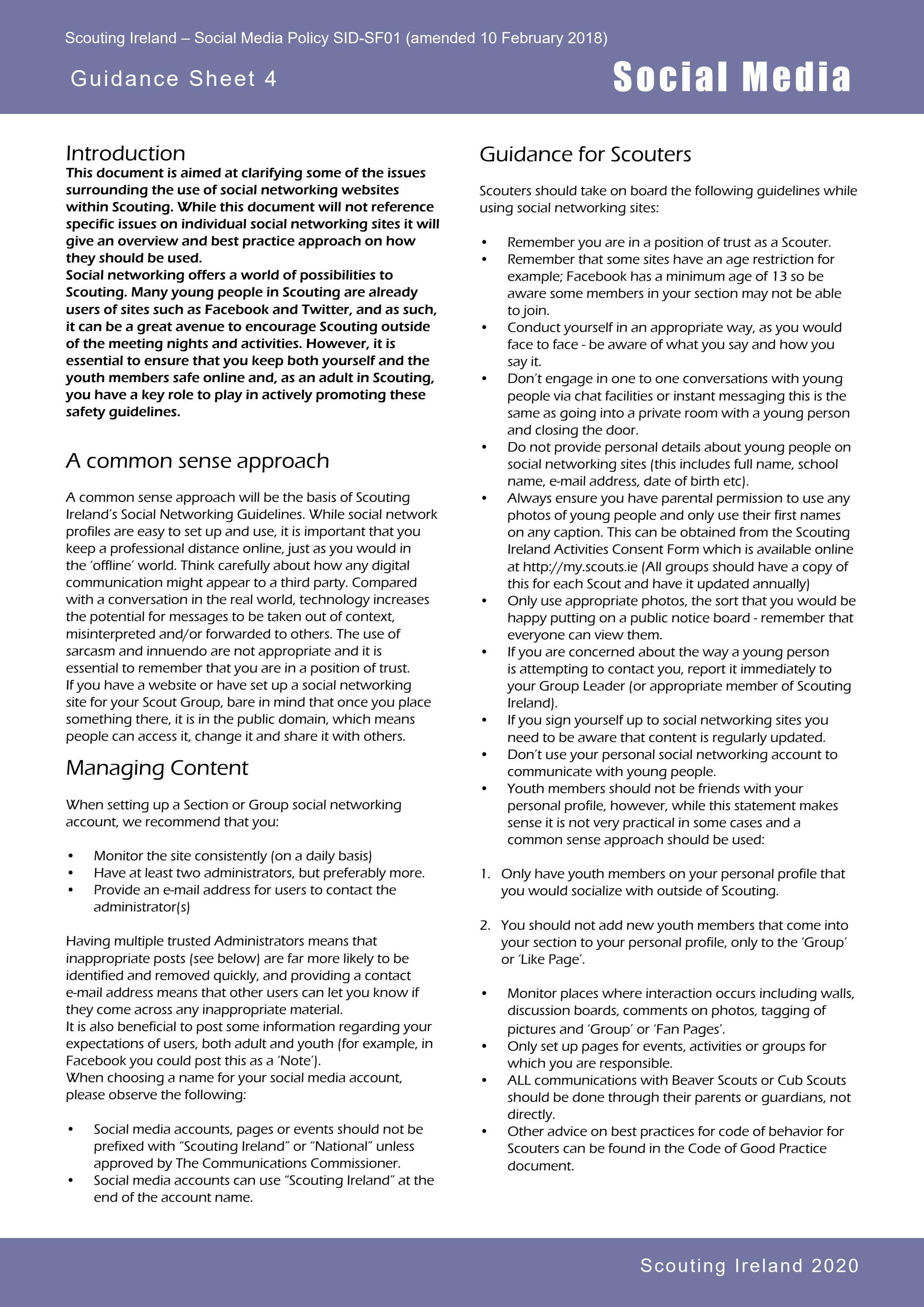 Social Media Information Sheet Dec 2020 by Scouting Ireland - Issuu