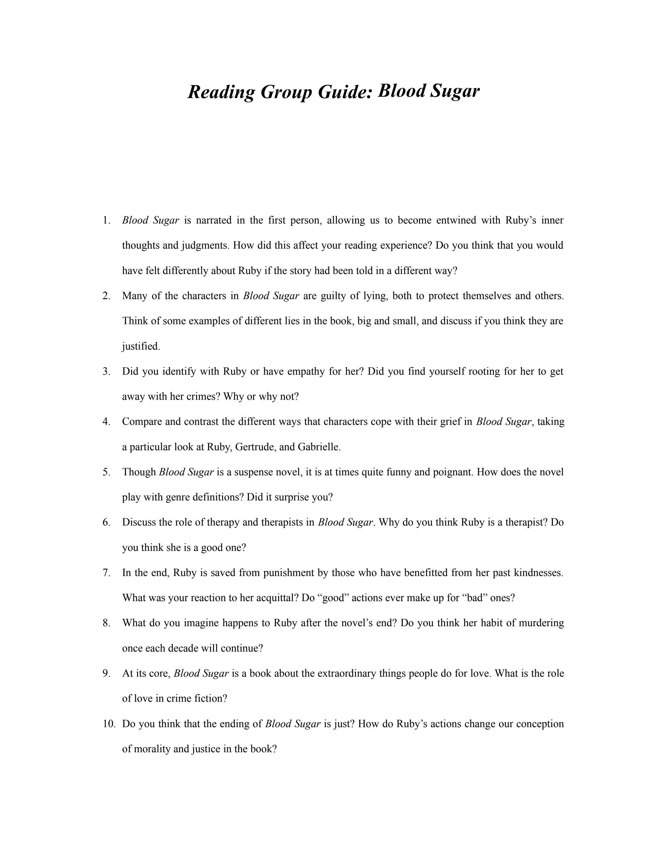 BLOOD SUGAR Discussion Questions by PRH Library Issuu
