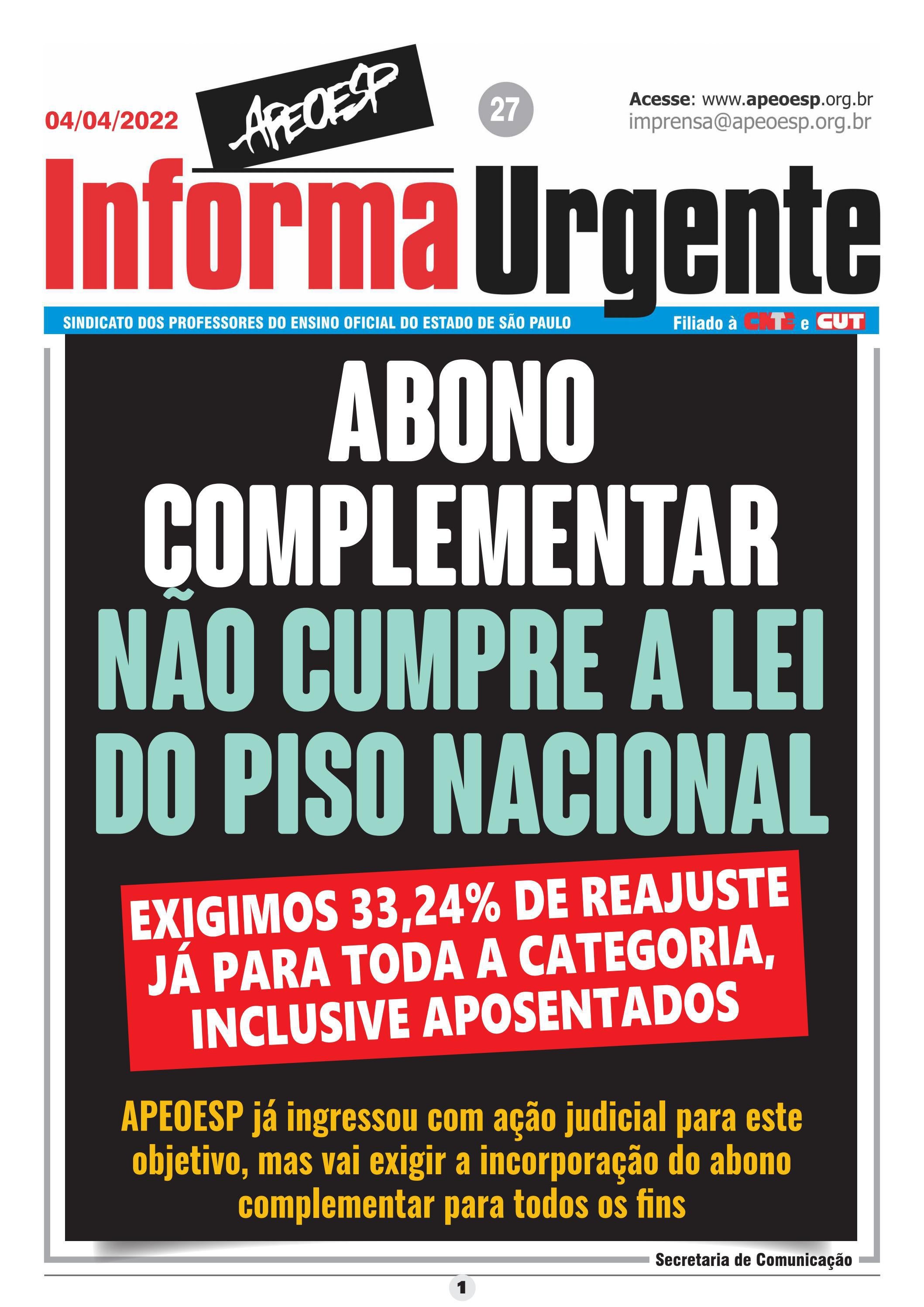 N 27 ABONO COMPLEMENTAR N O CUMPRE A LEI DO PISO NACIONAL By Apeoesp n-27-abono-complementar-n-o-cumpre-a-lei-do-piso-nacional-by-apeoesp