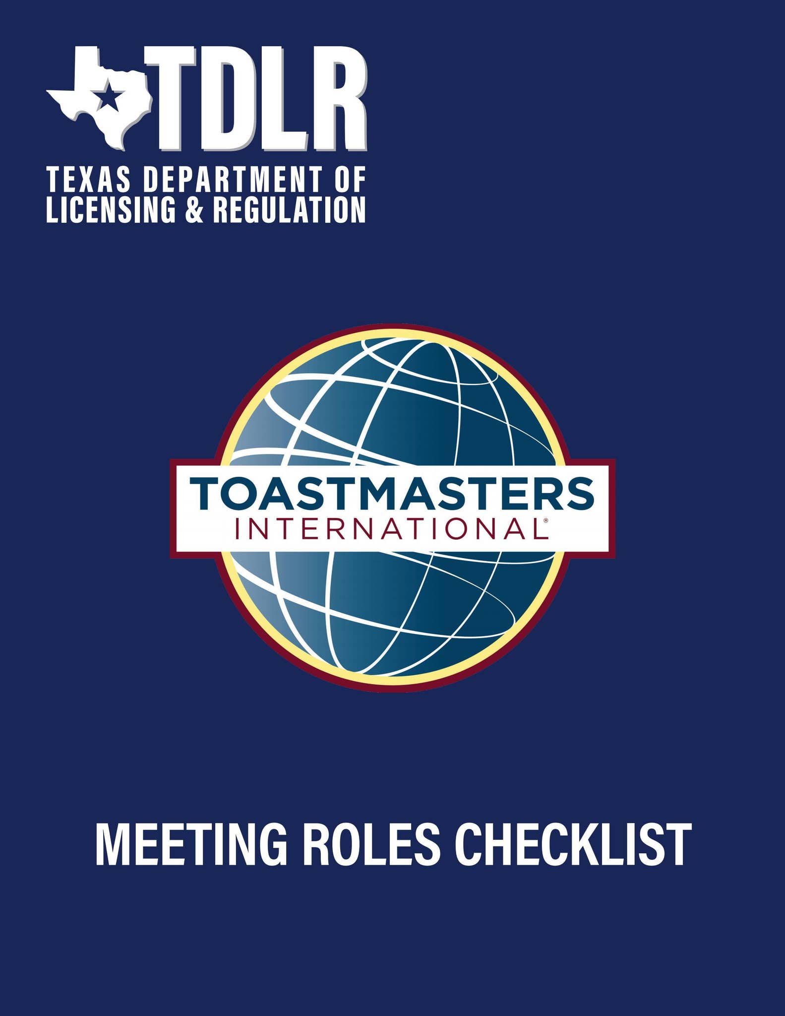 TDLR Toastmasters Meeting Roles Checklist by Texas Department of ...