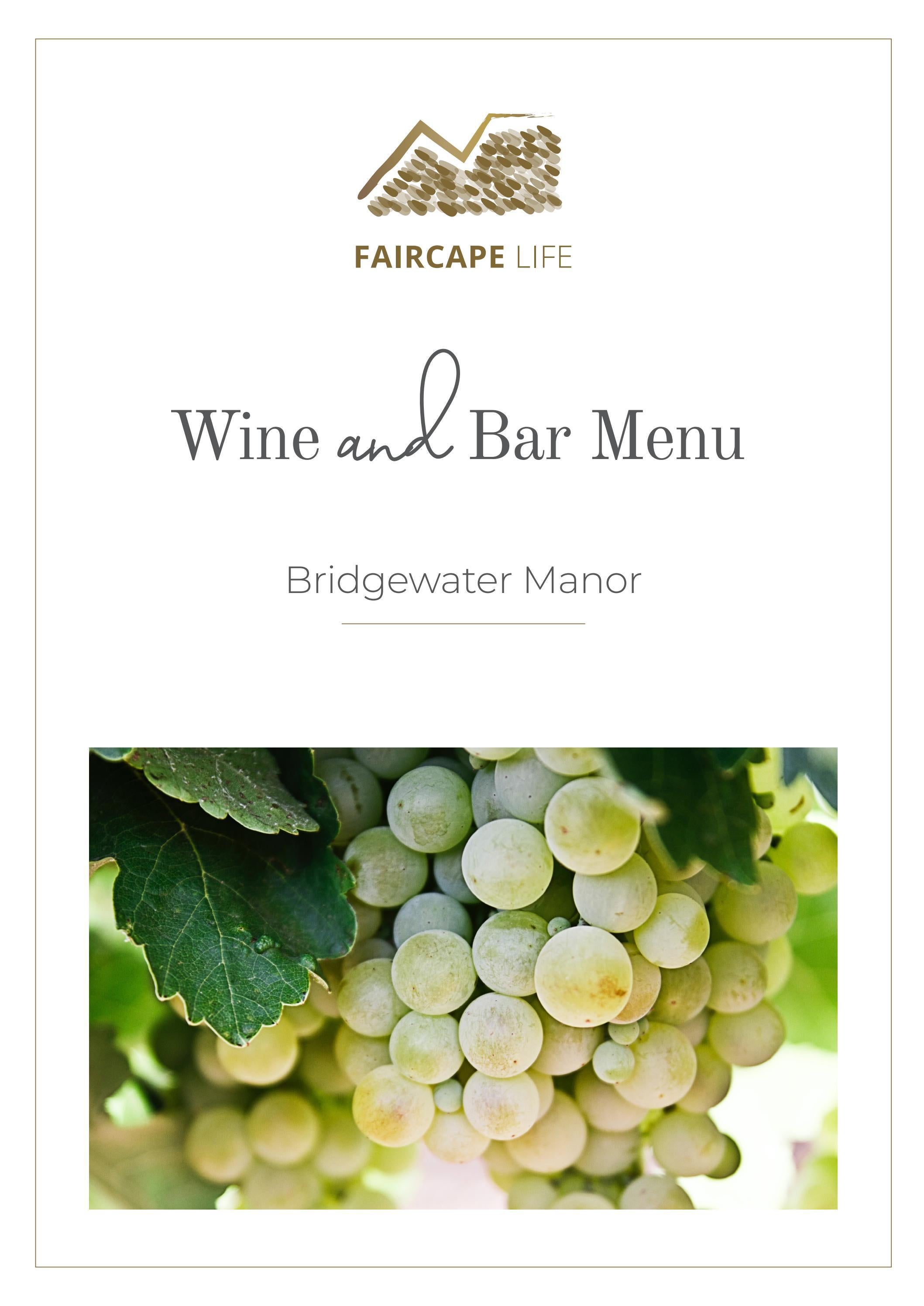 Bridgewater Manor Wine and Bar Menu by FaircapeGroup Issuu