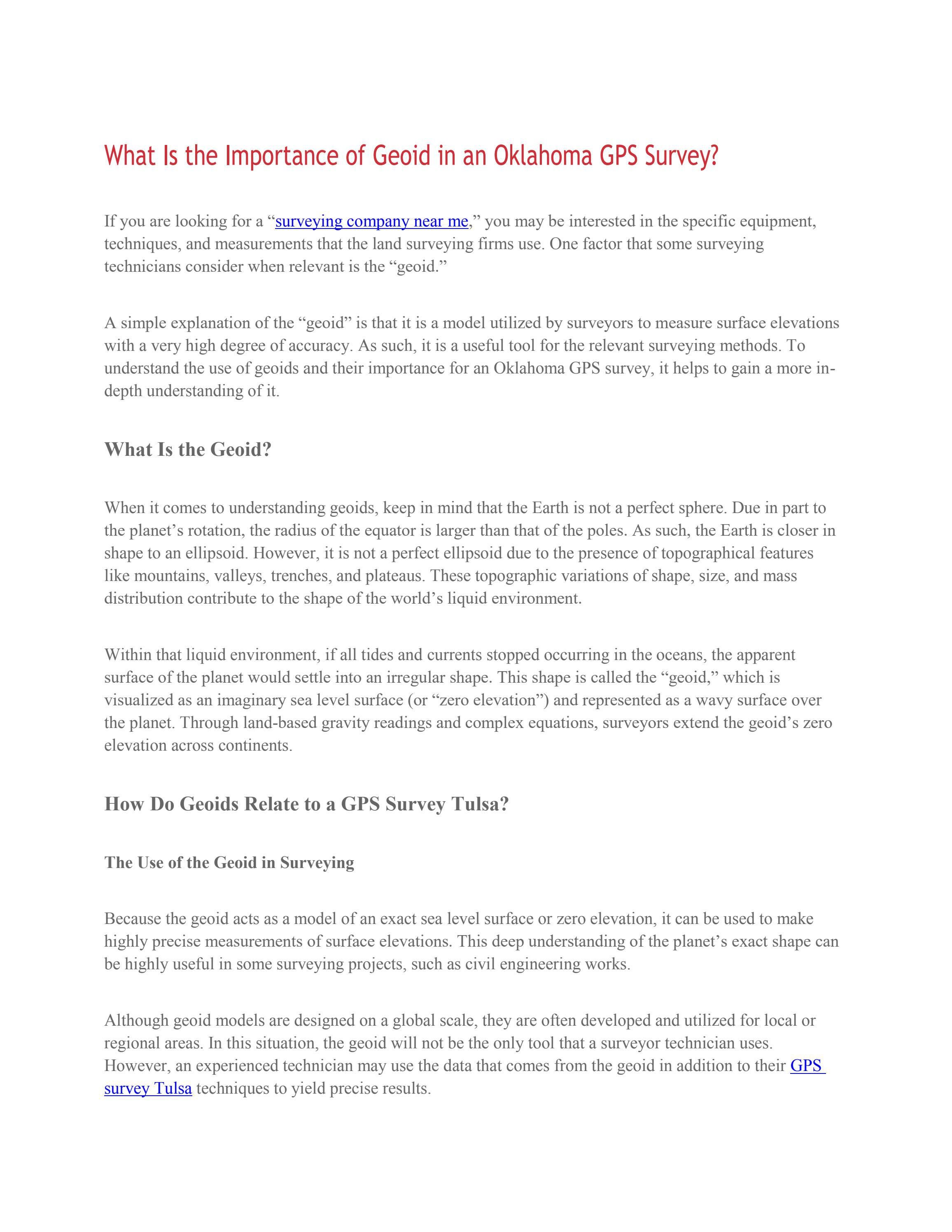 What Is The Importance Of Geoid In An Oklahoma GPS Survey By
