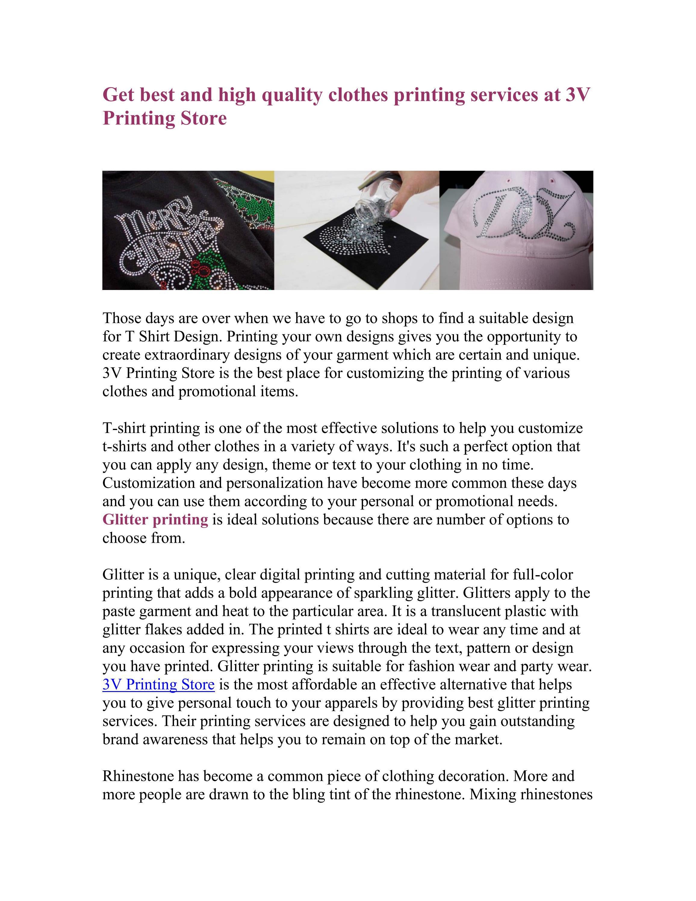 Get best and high quality clothes printing services at 3V Printing