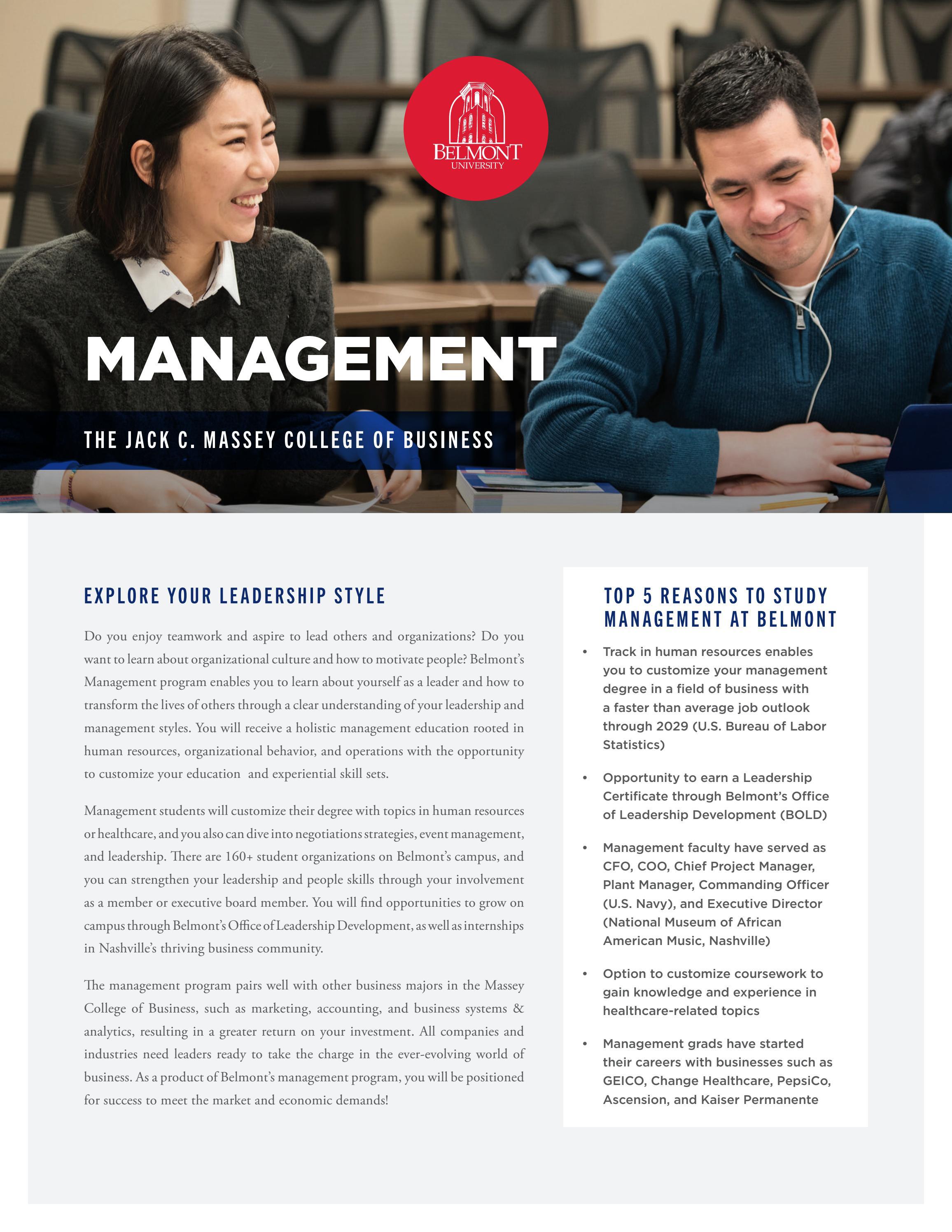 Management Program Flyer by Belmont University - Issuu