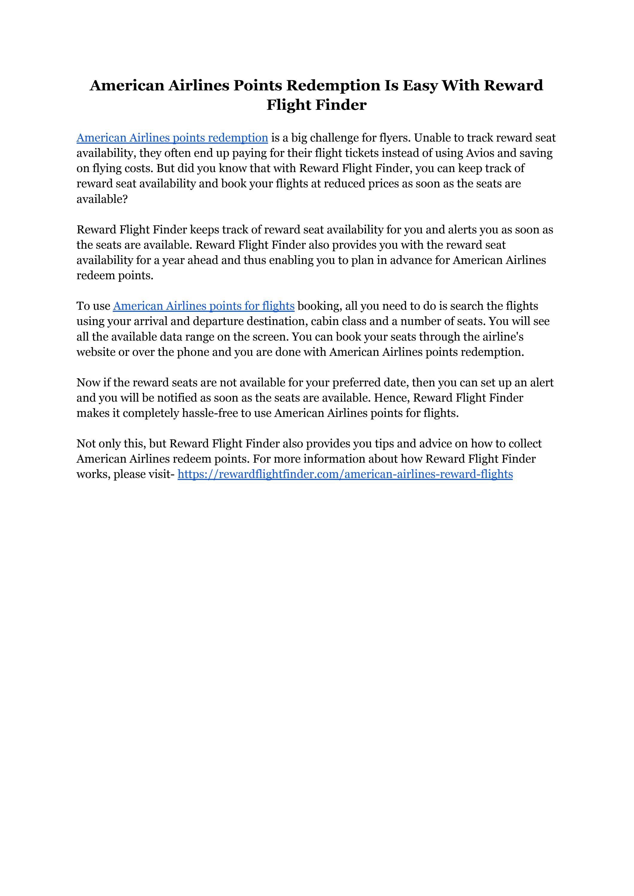 American Airlines Points Redemption Is Easy With Reward Flight Finder